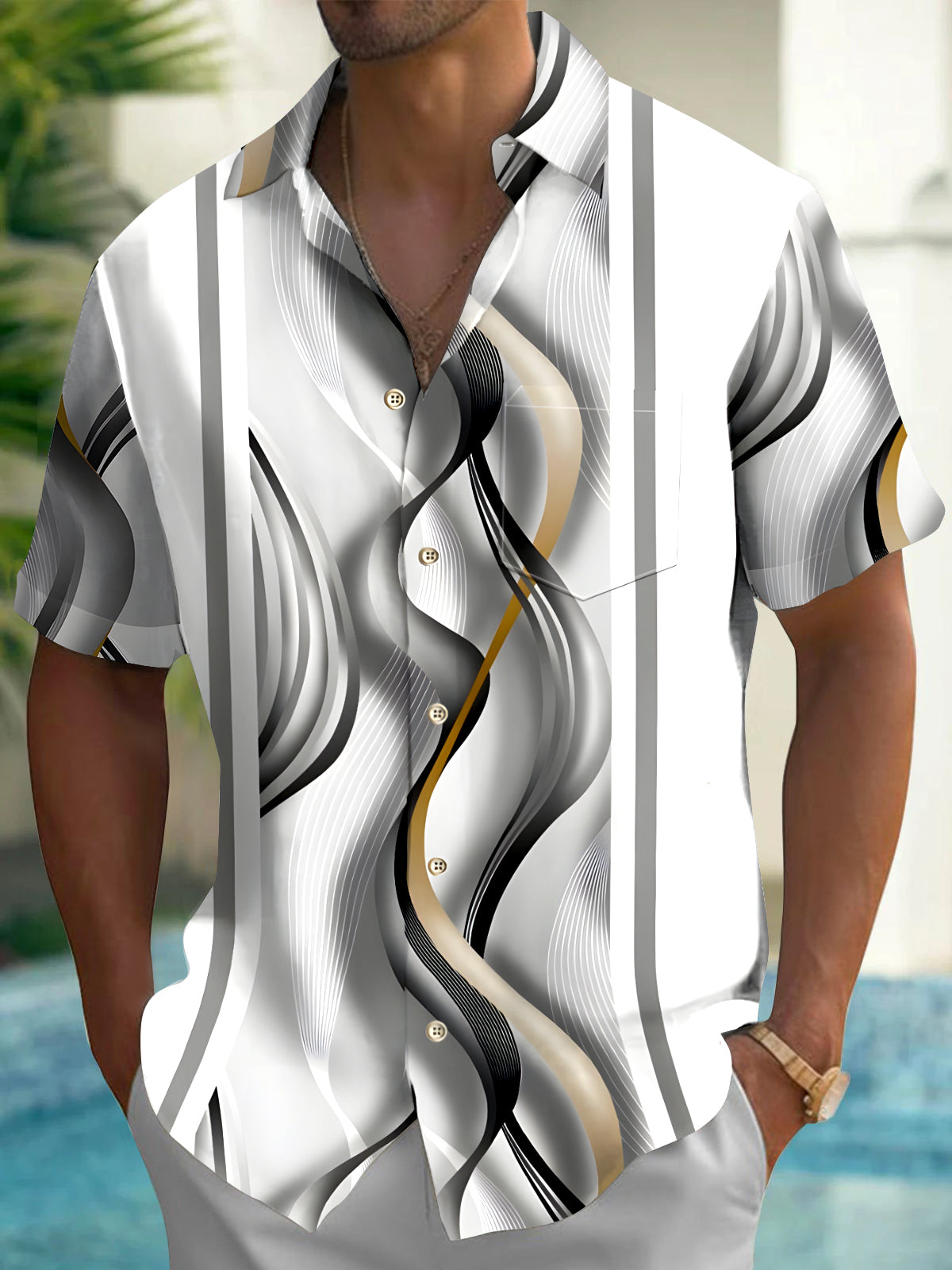 Abstract Men's Pocket Short Sleeve Shirts