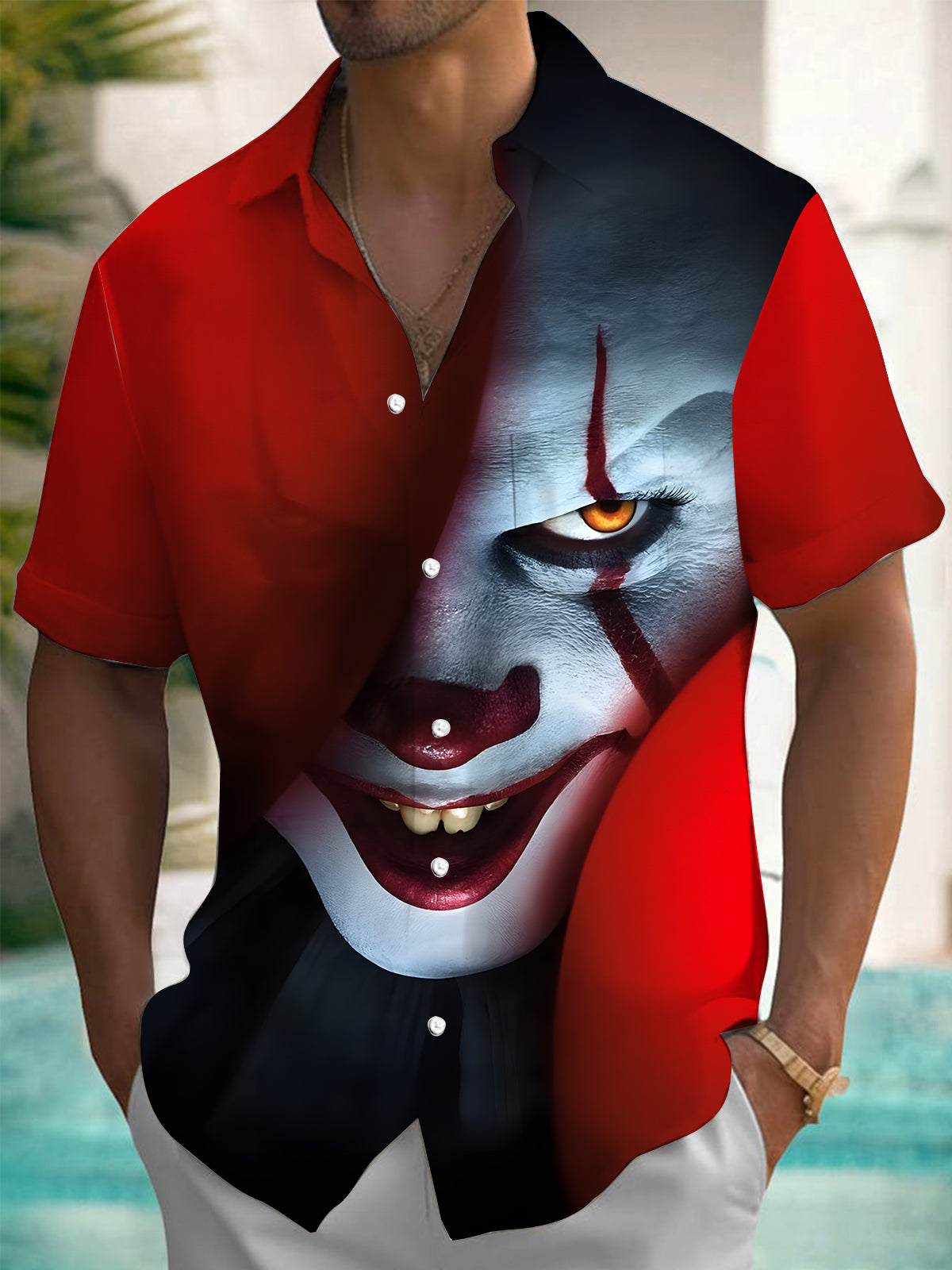 Joker Print Men's Pocket Short Sleeve Shirts