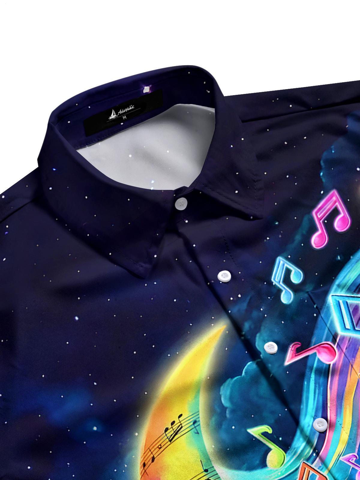 Moon Musical Note Men's Pocket Short Sleeve Shirts