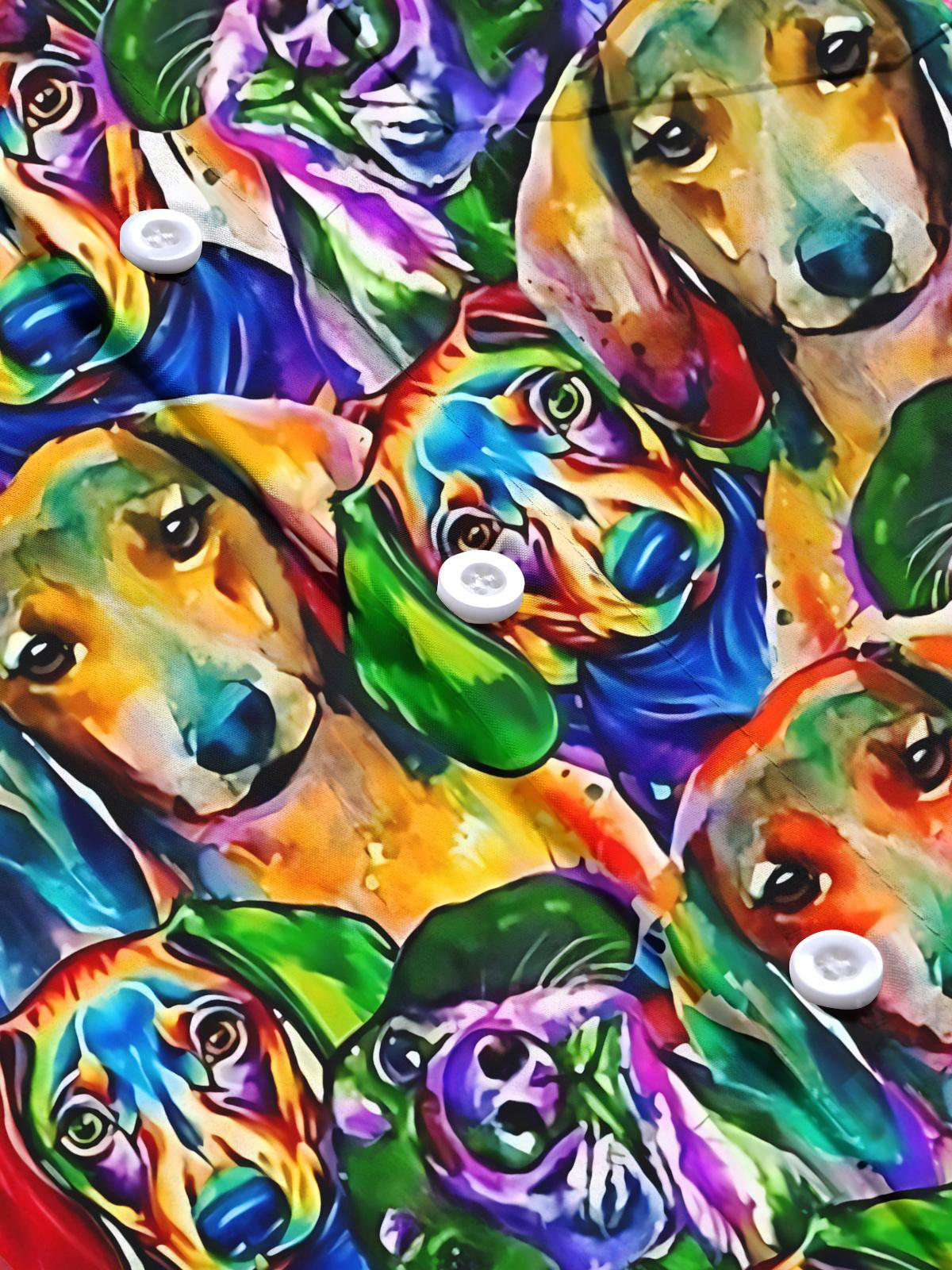 Watercolor Dachshund Print Men's Pocket Long Sleeve Shirts