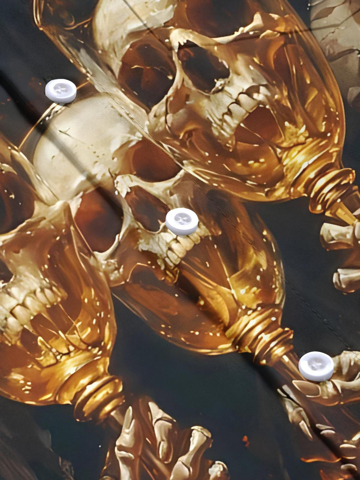 Skull Wine Glass Print Men's Pocket Short Sleeve Shirts