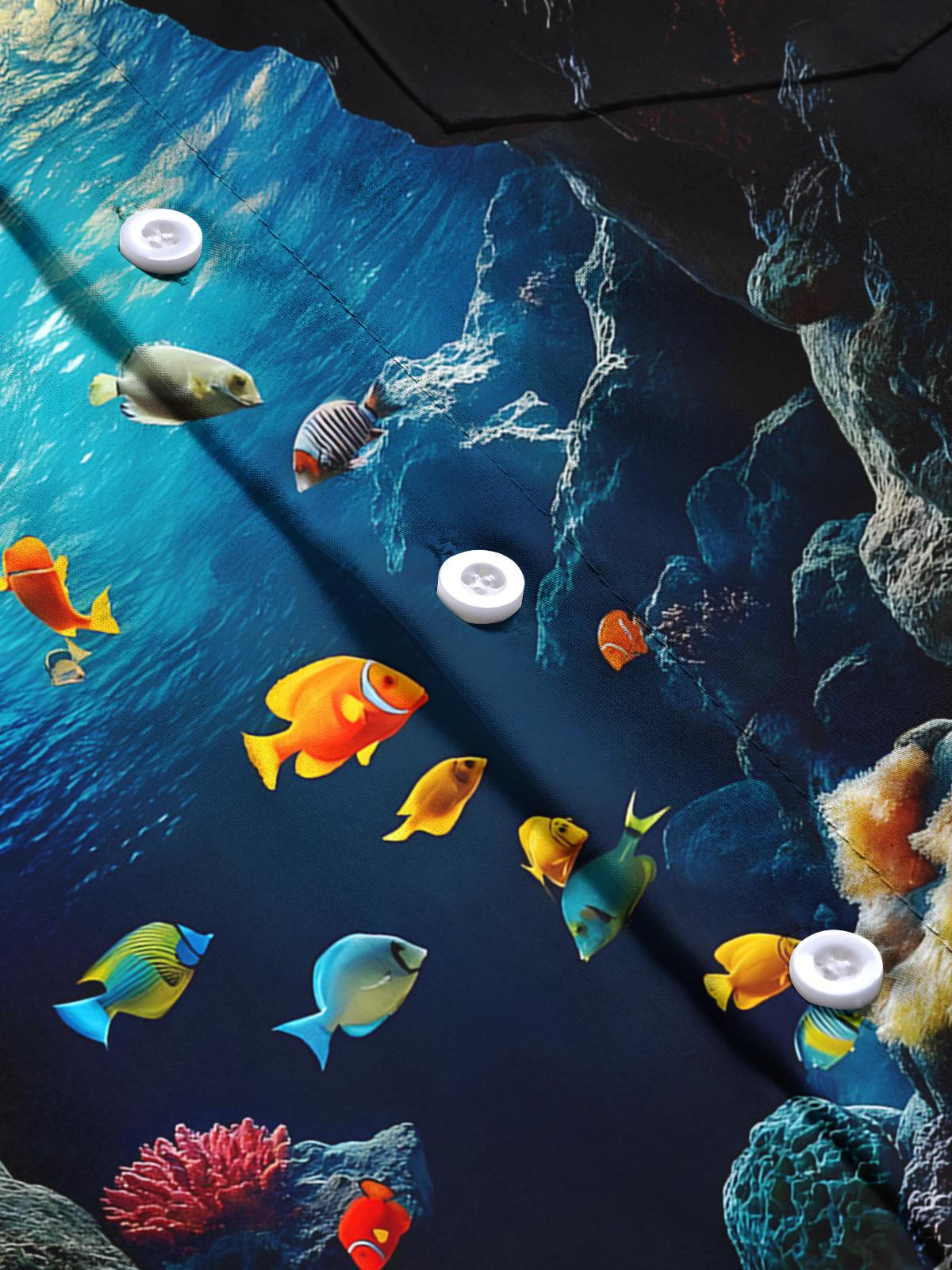 Marine Life Print Men's Pocket Short Sleeve Shirts