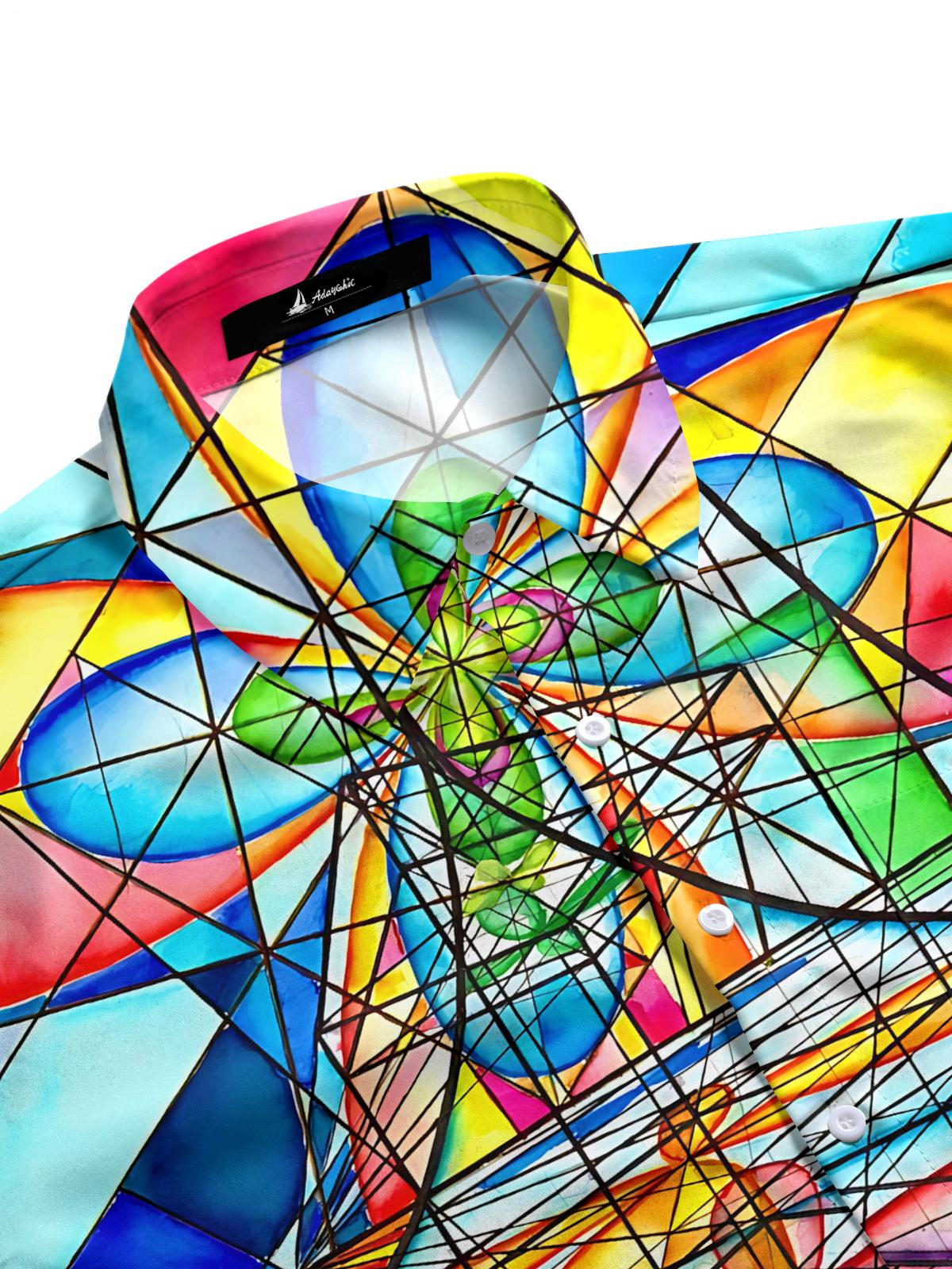 Abstract Geometric Line Print Men's Pocket Short Sleeve Shirts