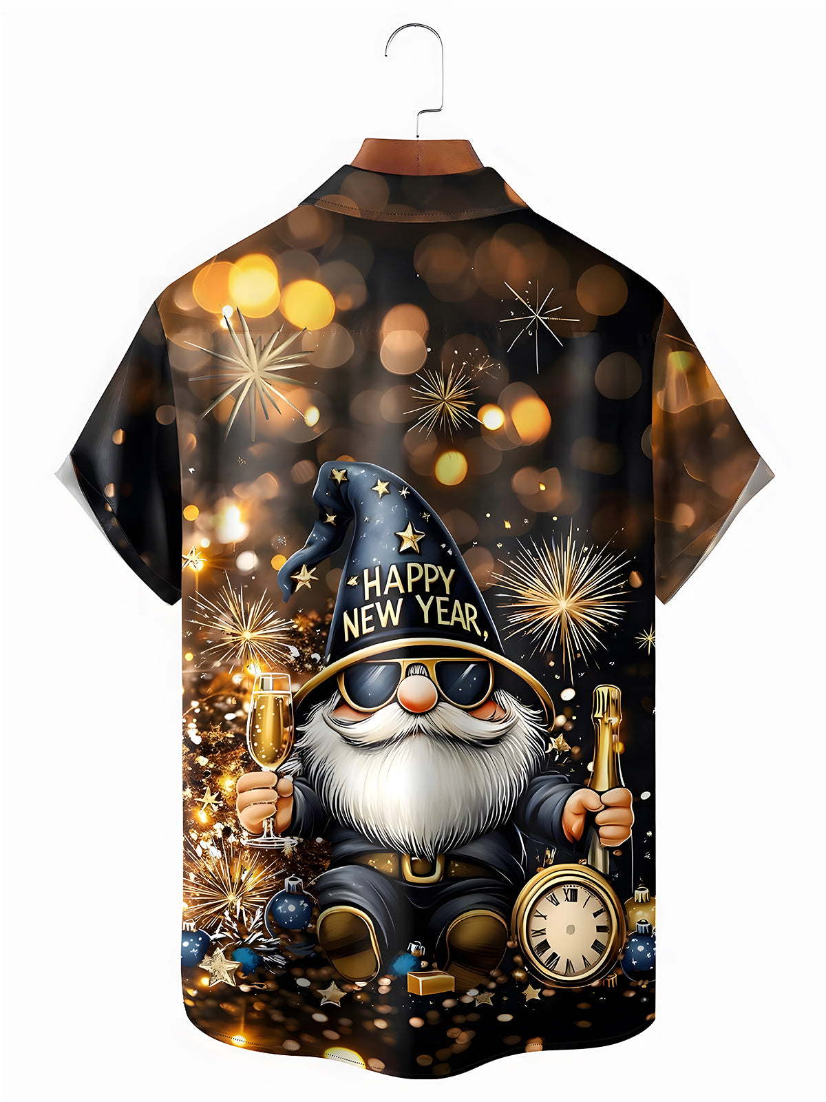 New Year Fireworks Gnomes Men's Pocket Short Sleeve Shirts