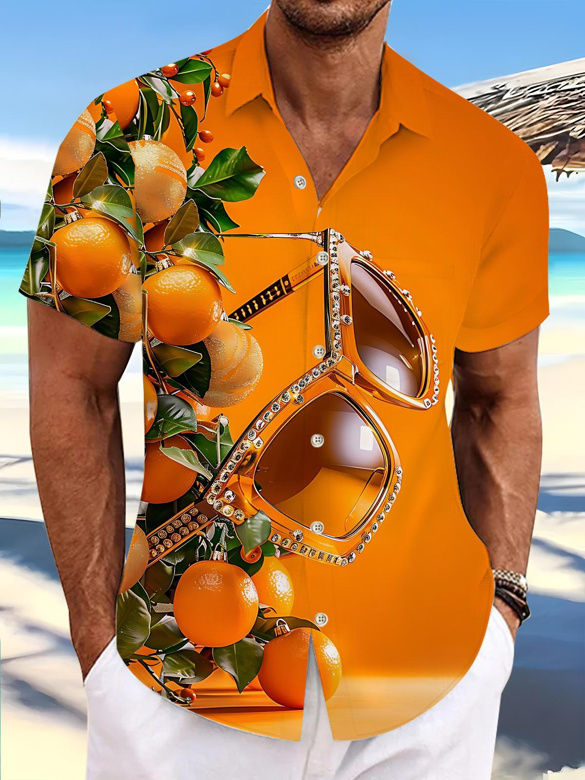 Fruit Sunglasses Print Men's Pocket Short Sleeve Shirts