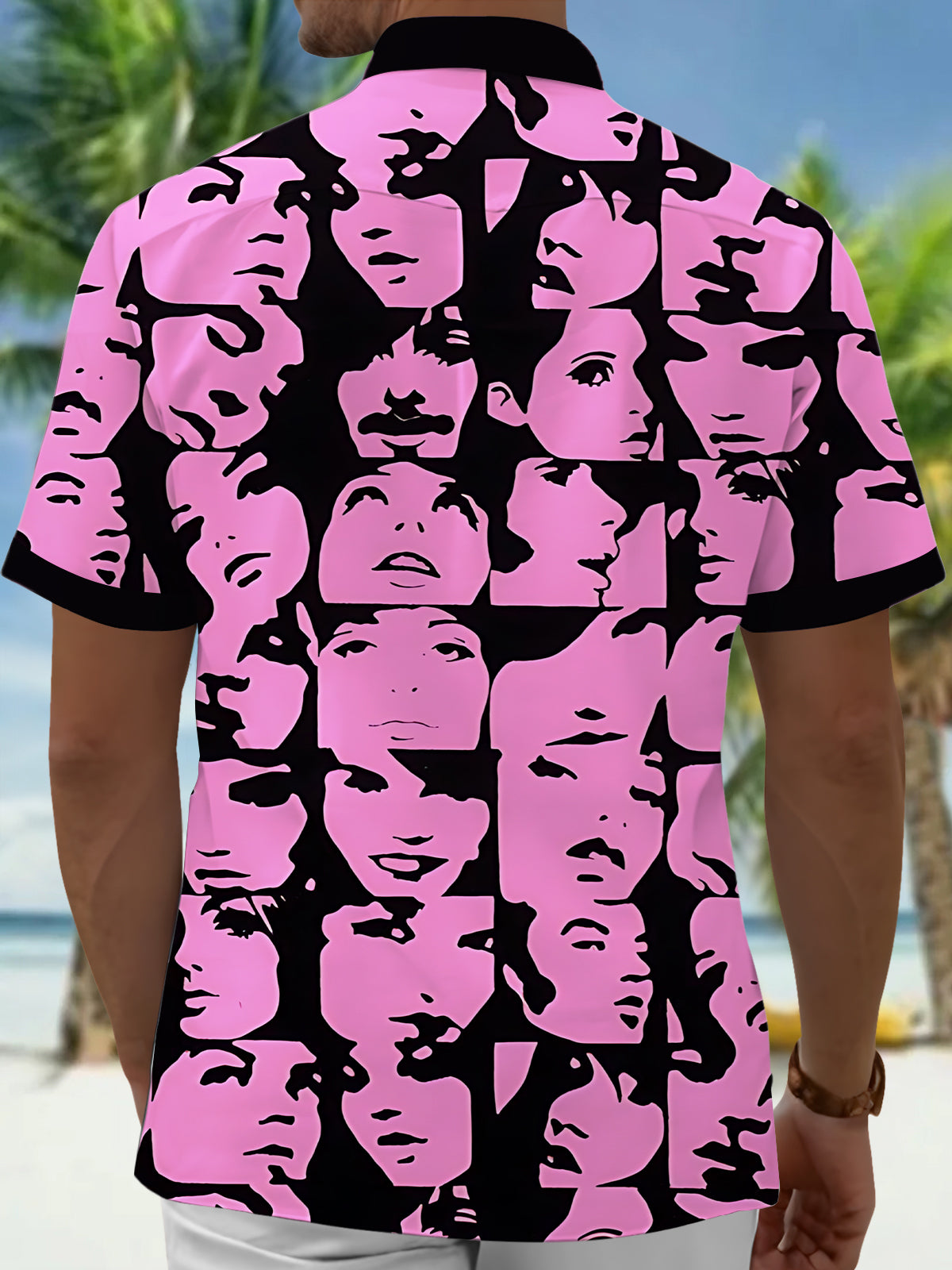 Face Art Print Men's Pocket Short Sleeve Shirts