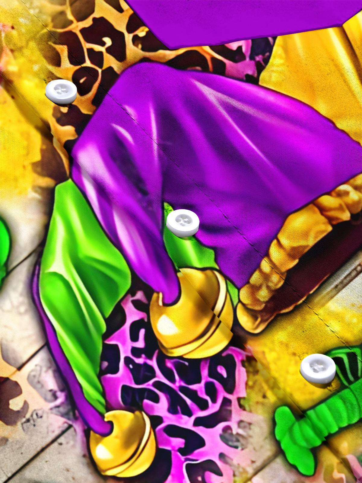 Mardi Gras Print Men's Pocket Short Sleeve Shirts