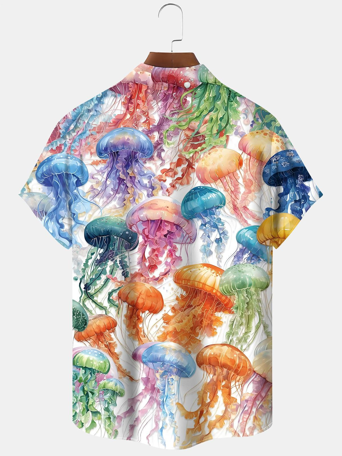 Jellyfish Print Men's Pocket Short Sleeve Shirts