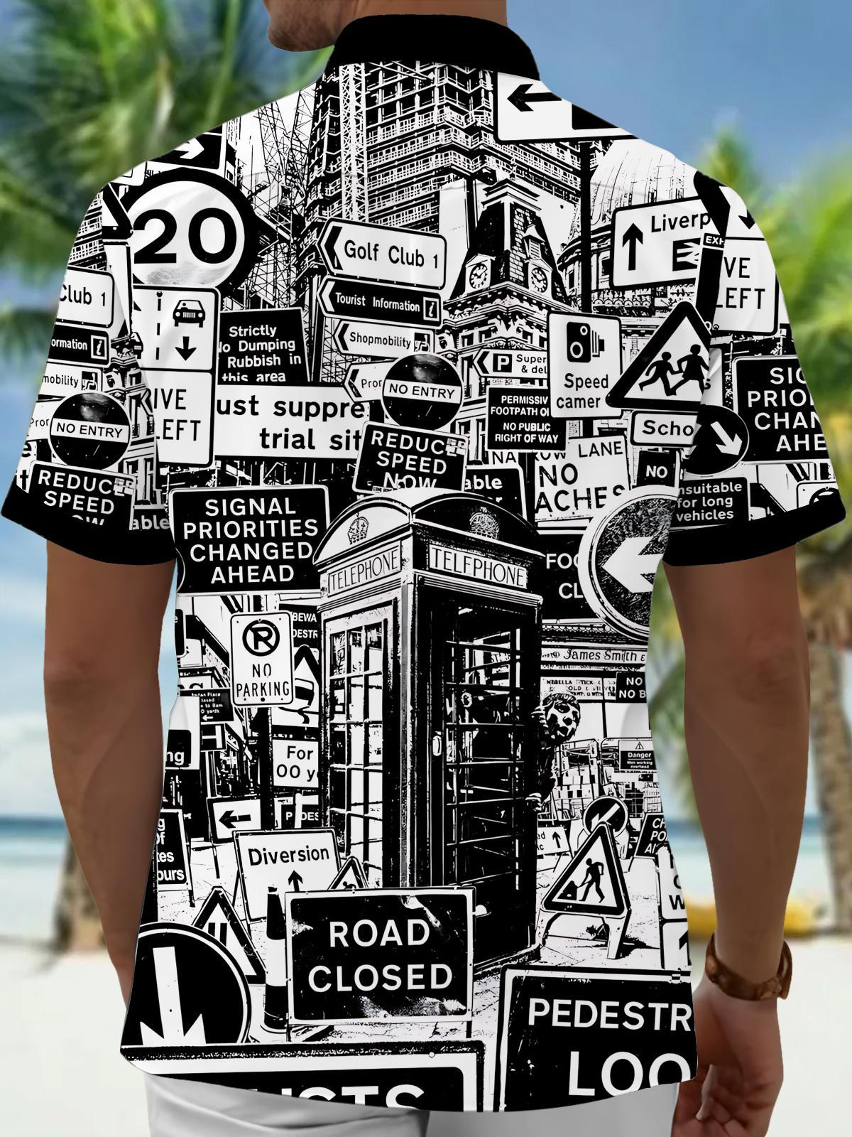 Signpost Print Men's Pocket Short Sleeve Shirts