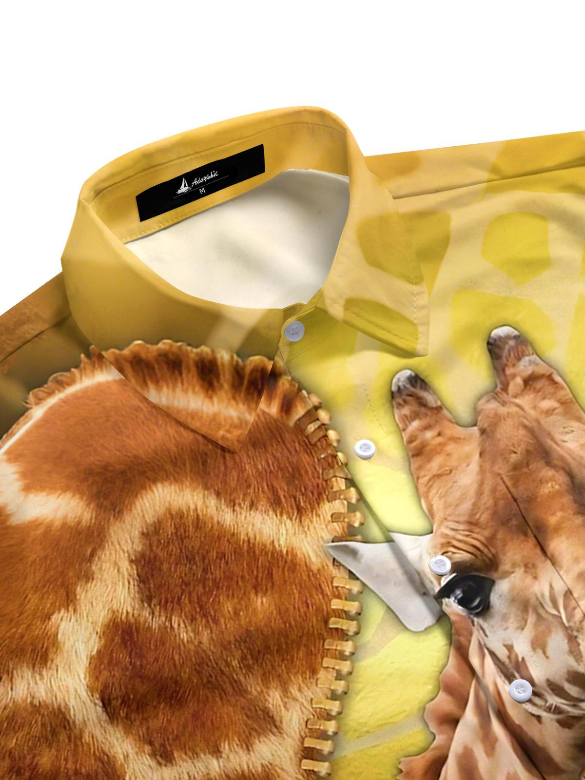 Giraffe Print Men's Pocket Short Sleeve Shirts