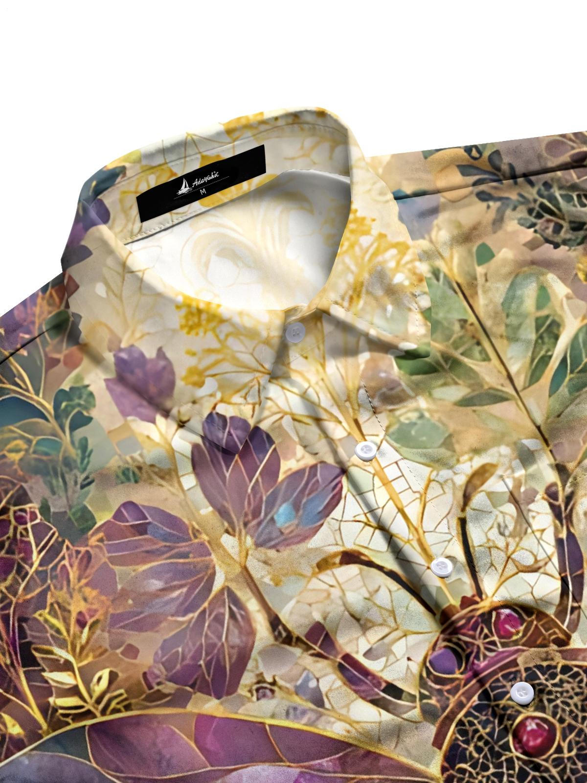 Bee Floral Print Men's Pocket Short Sleeve Shirts