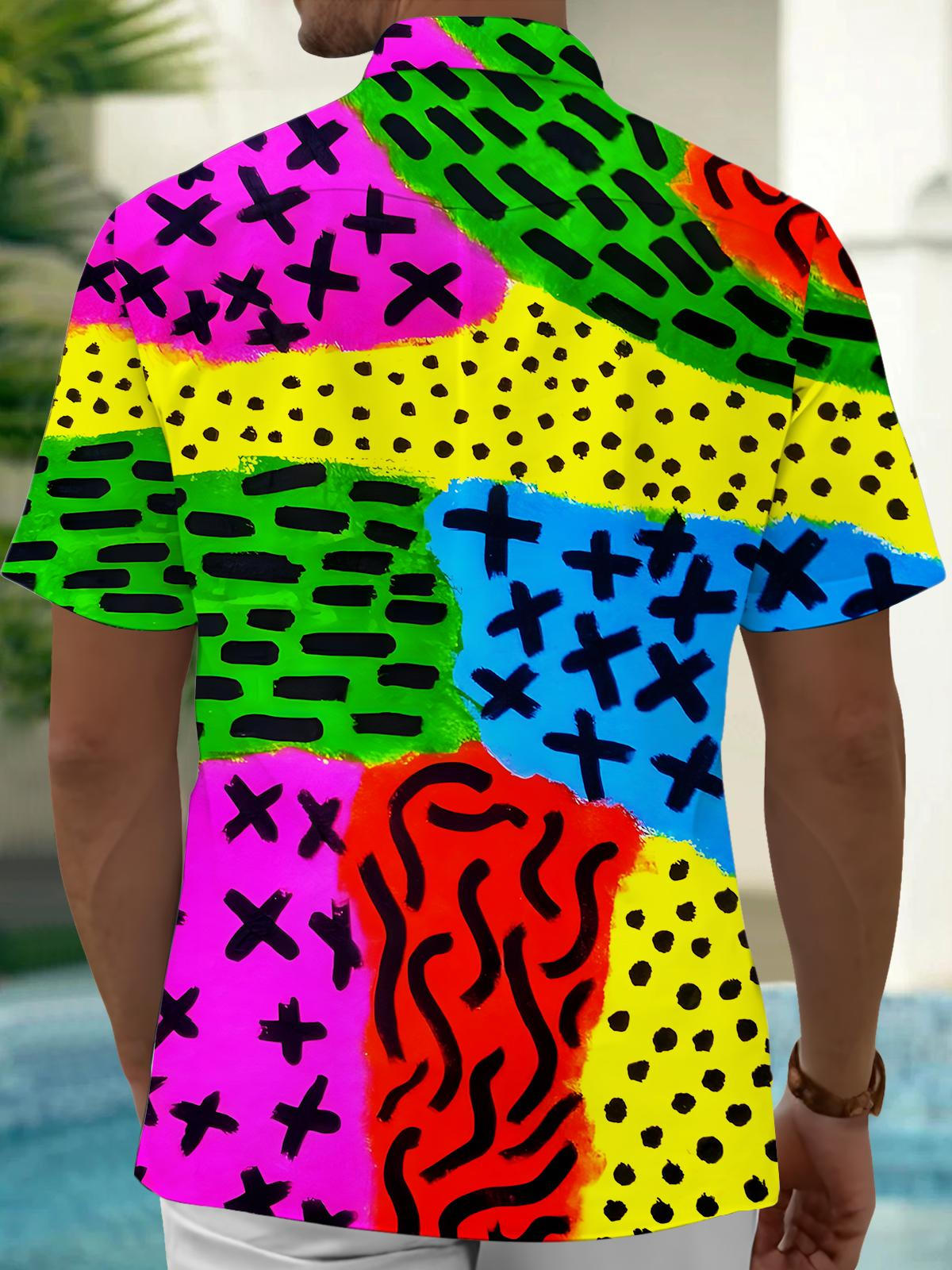 Geometric Contrast Print Men's Pocket Short Sleeve Shirts