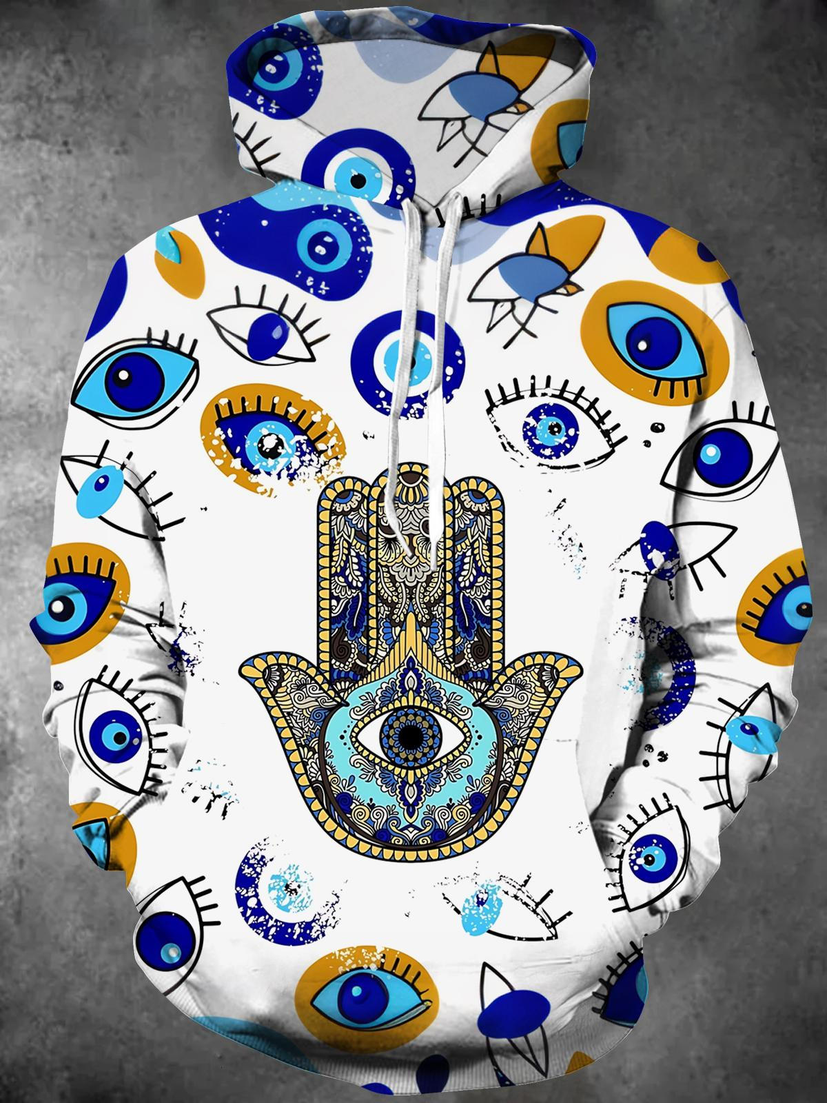 Eye Art Print Men's Long Sleeve Pocket Hoodies