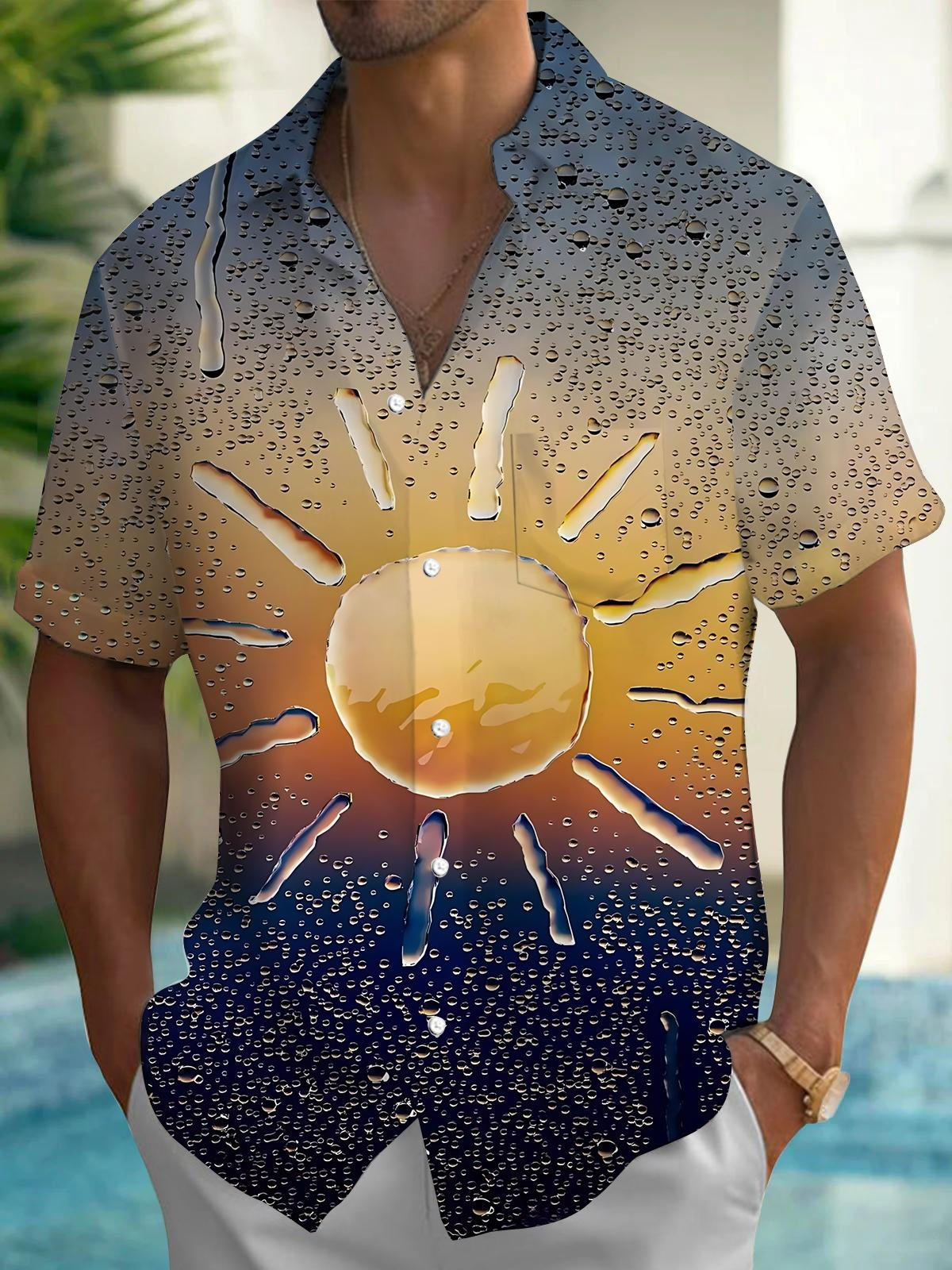 Sun Drop Print Men's Pocket Short Sleeve Shirts