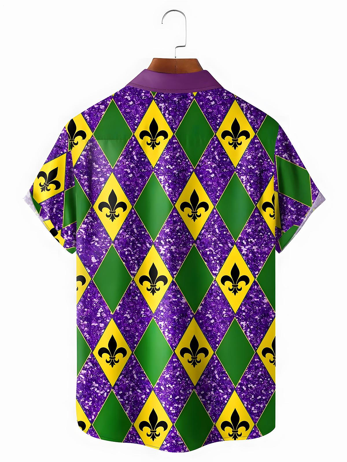 Funny Mardi Gras Costume Men's Pocket Short Sleeve Shirts
