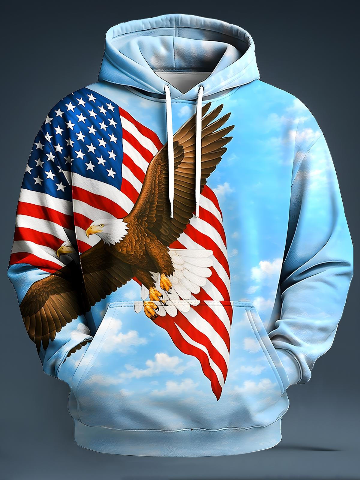 American Flag Eagle Men's Long Sleeve Pocket Hoodies