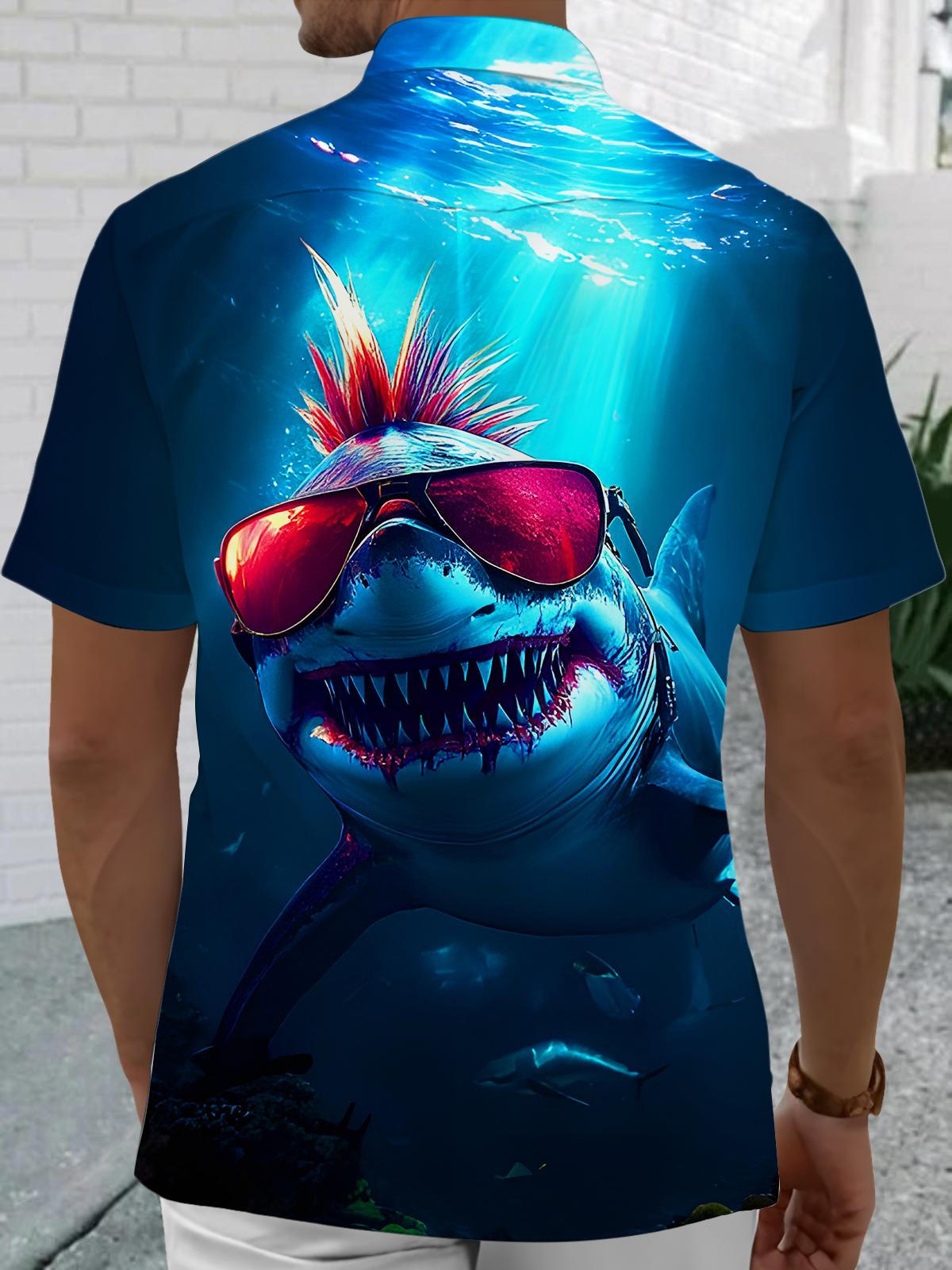 Funny Shark Wearing Sunglasses Men's Pocket Short Sleeve Shirts