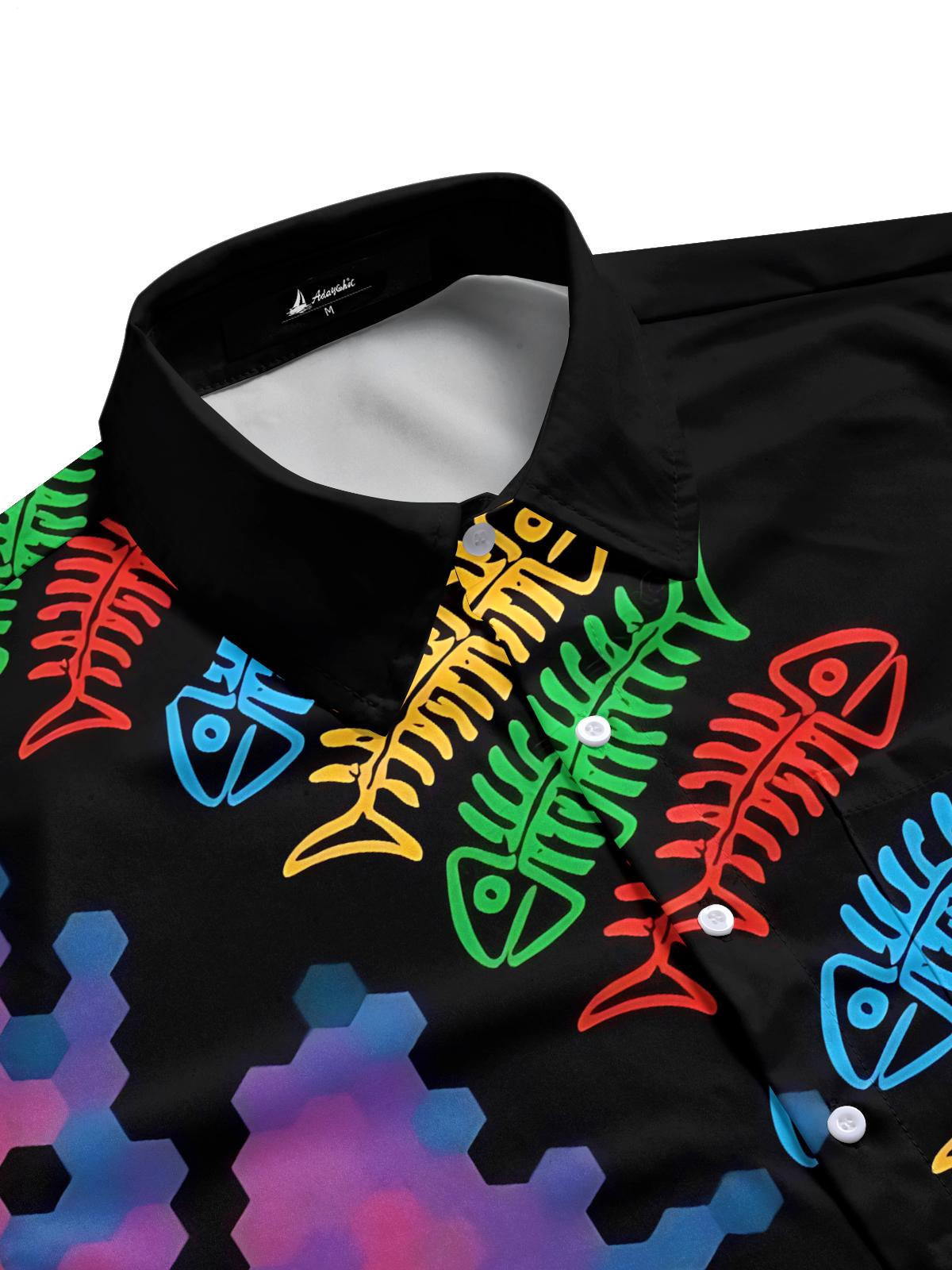 Fishbone Art Print Men's Pocket Short Sleeve Shirts