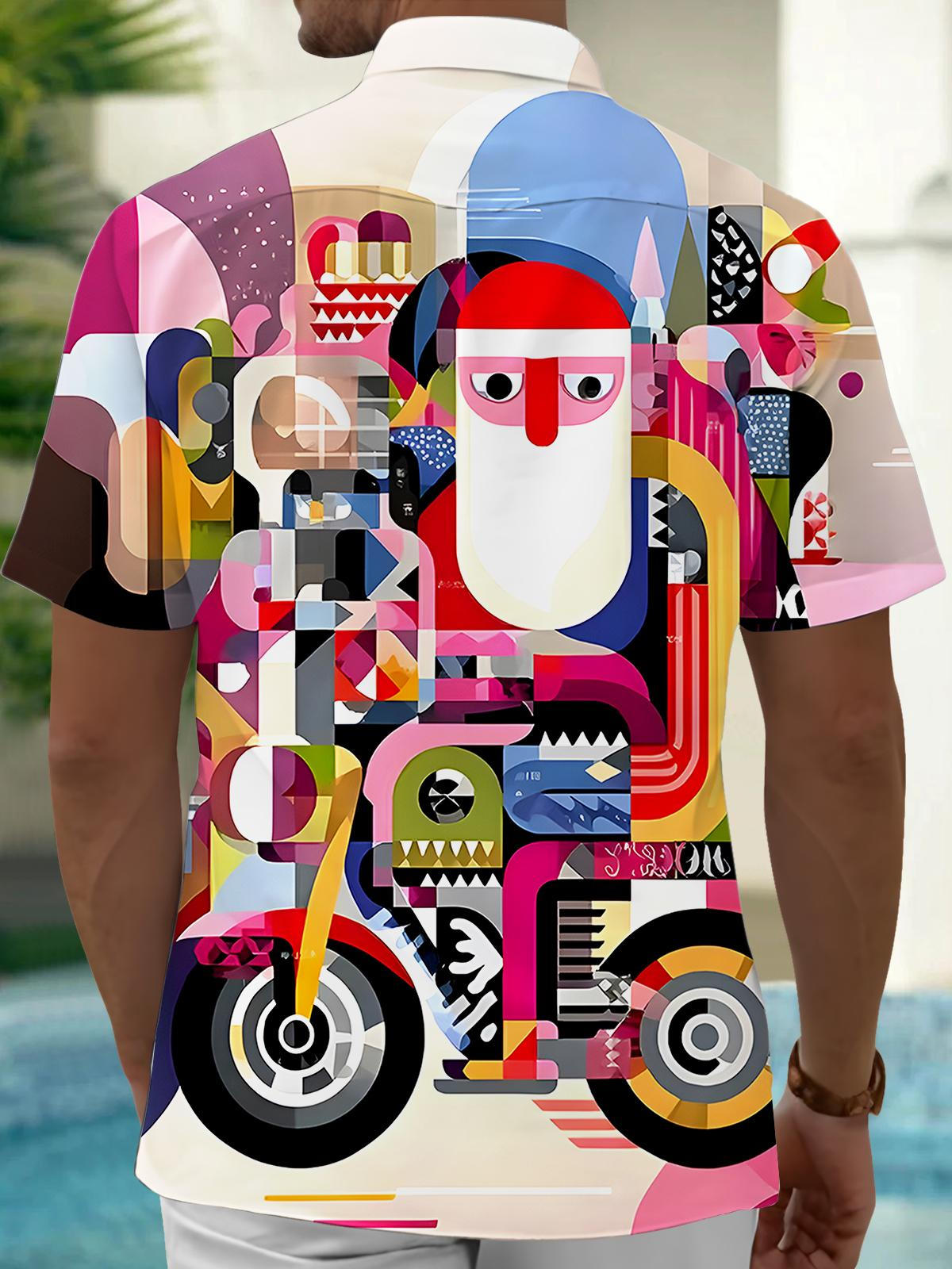 Funny Santa Claus Motorcycle Men's Pocket Short Sleeve Shirts