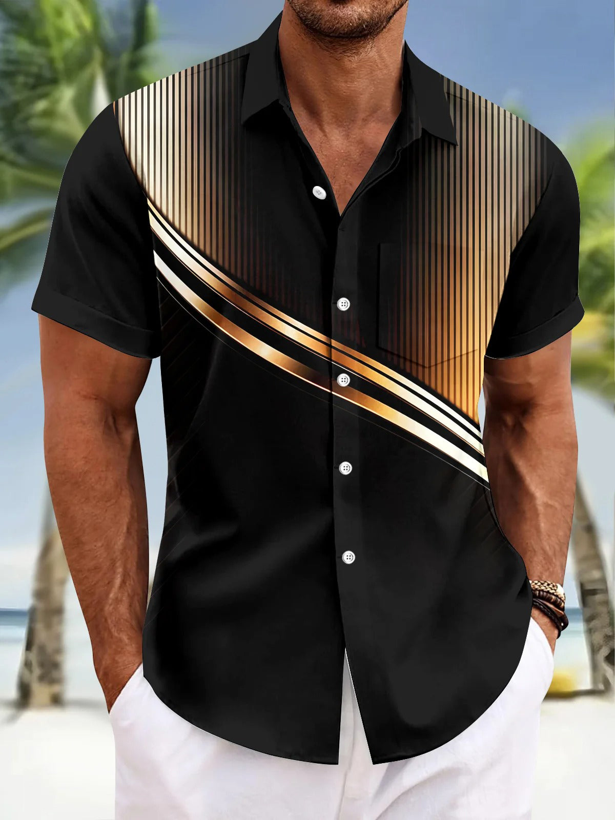 Gradient Art Print Men's Pocket Short Sleeve Shirts