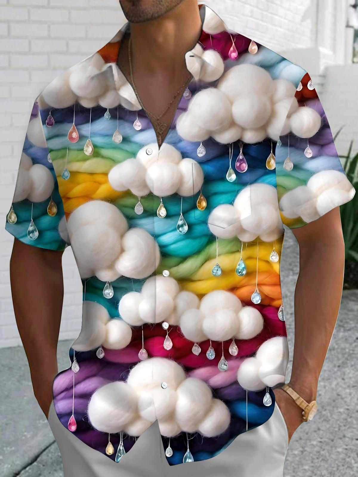 Cloud Print Men's Pocket Short Sleeve Shirts