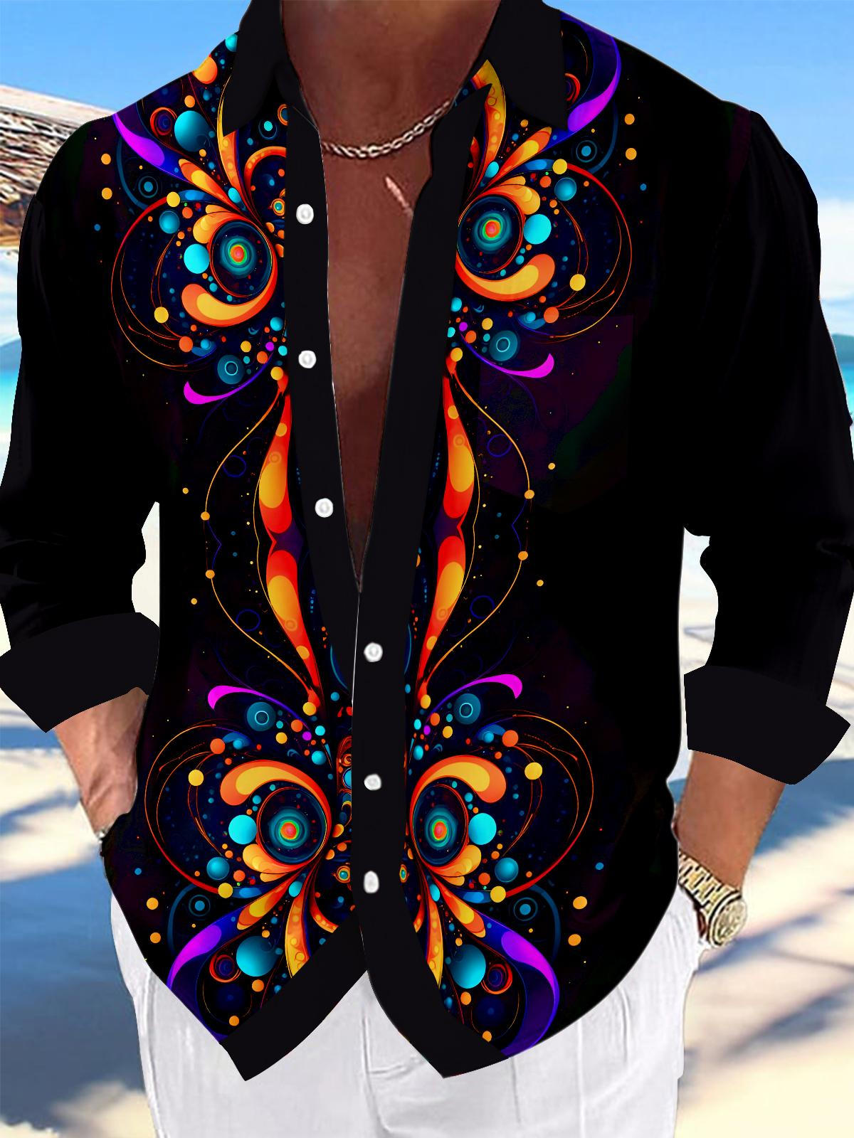 Abstract Geometry Men's Pocket Long Sleeve Shirts