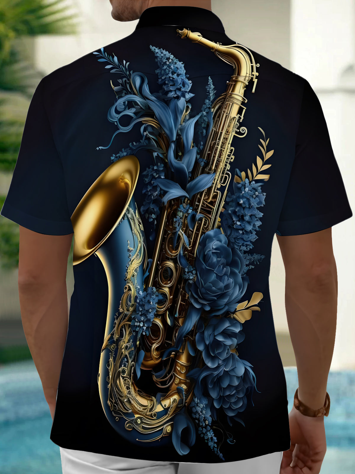 Saxophone Men's Pocket Short Sleeve Shirts