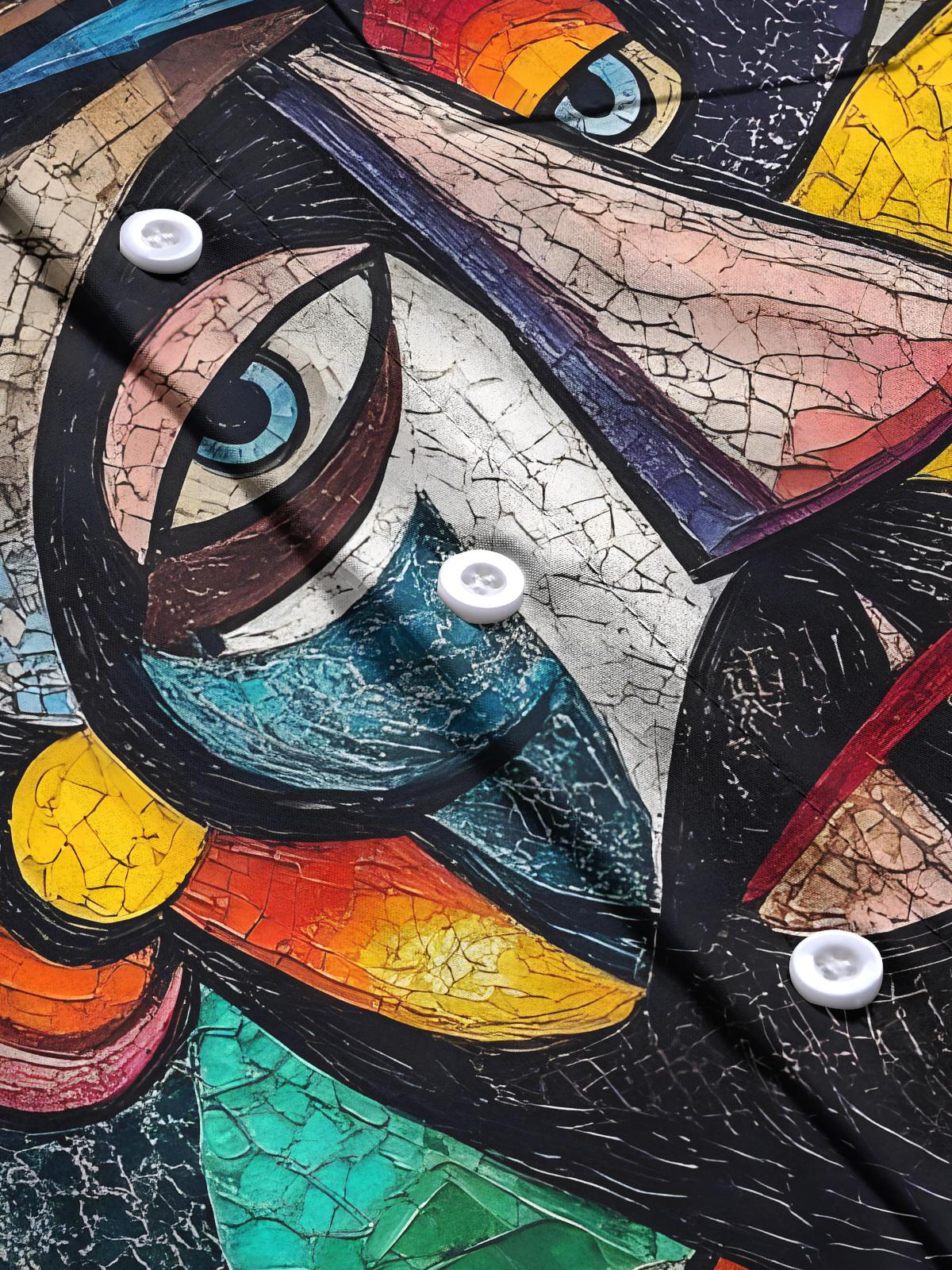 Color Block Face Men's Pocket Short Sleeve Shirts