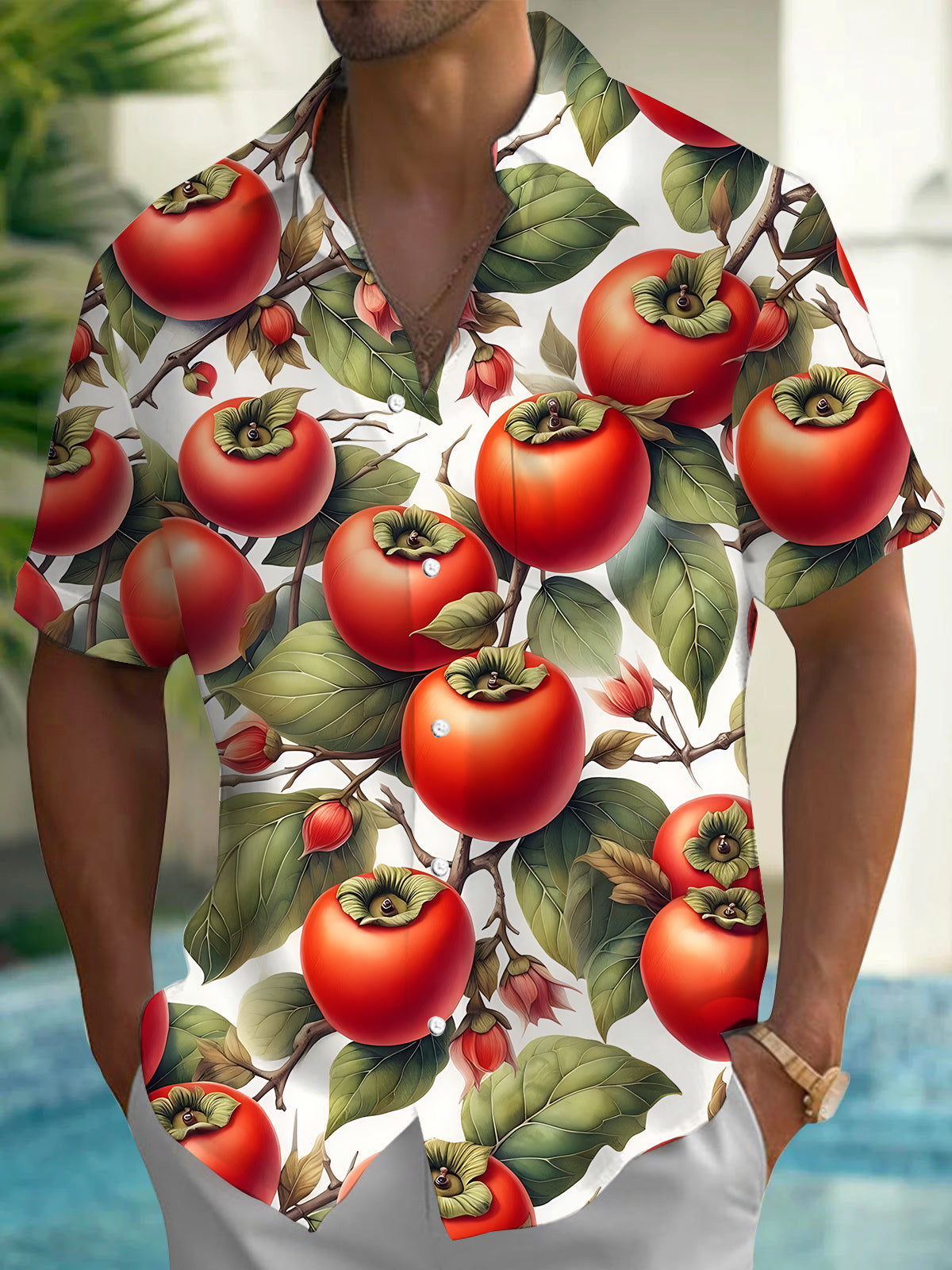 Persimmon Print Men's Pocket Short Sleeve Shirts