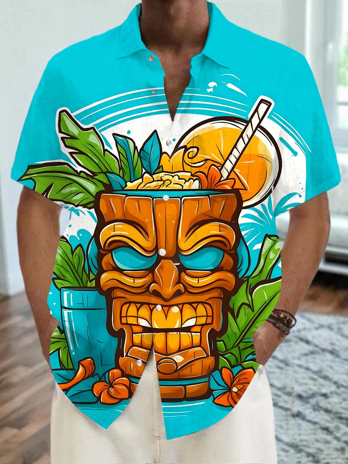 Hawaiian Tiki Men's Pocket Short Sleeve Shirts