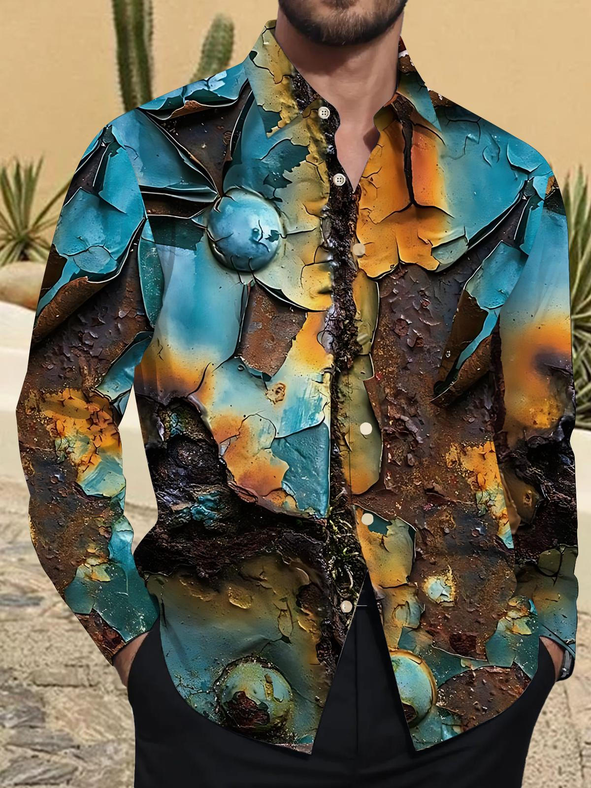 Vintage Rust Print Men's Pocket Long Sleeve Shirts