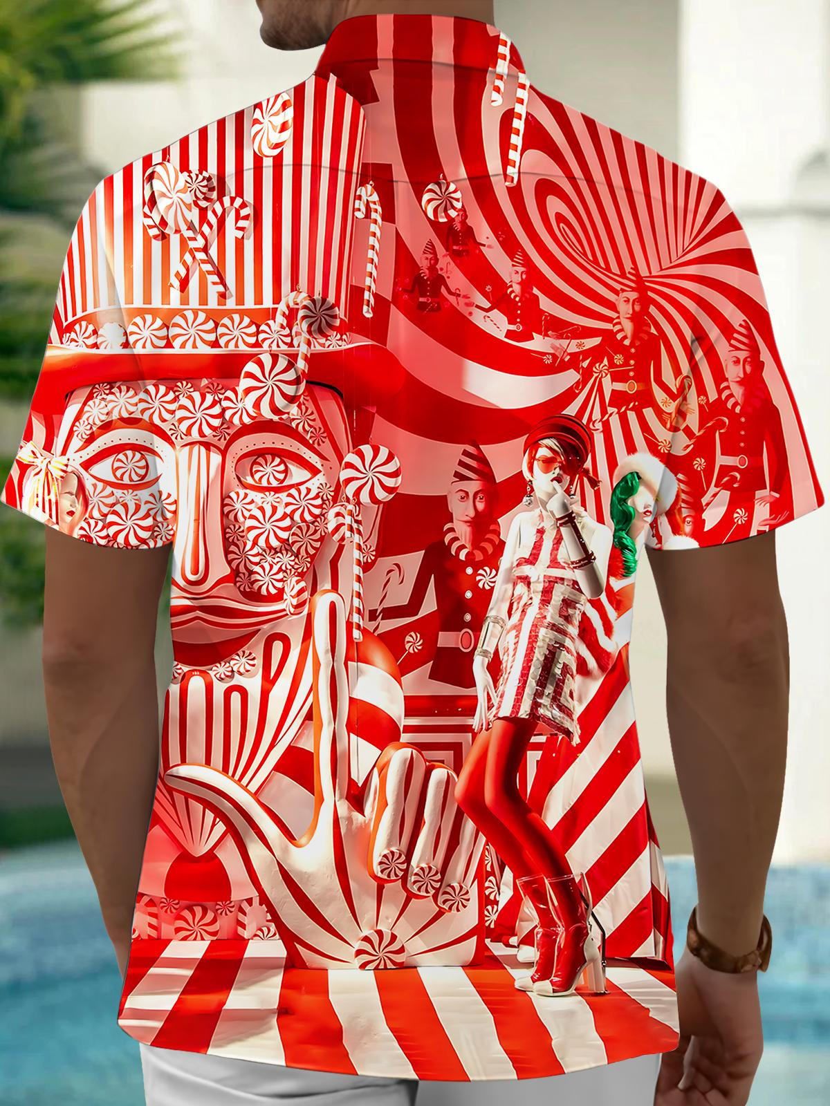 Christmas Print Men's Pocket Short Sleeve Shirts