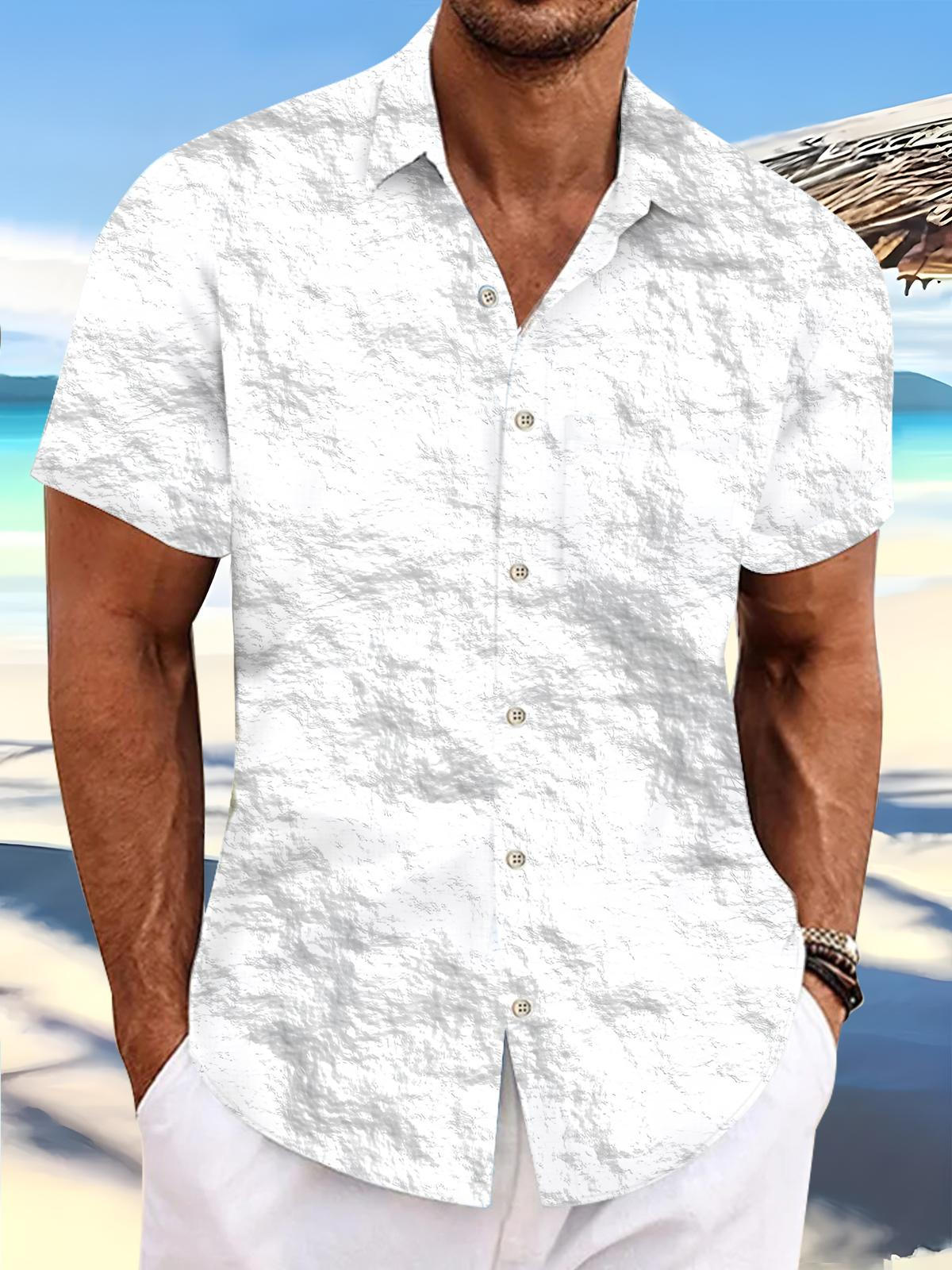 White Textured Print Men's Pocket Short Sleeve Shirts