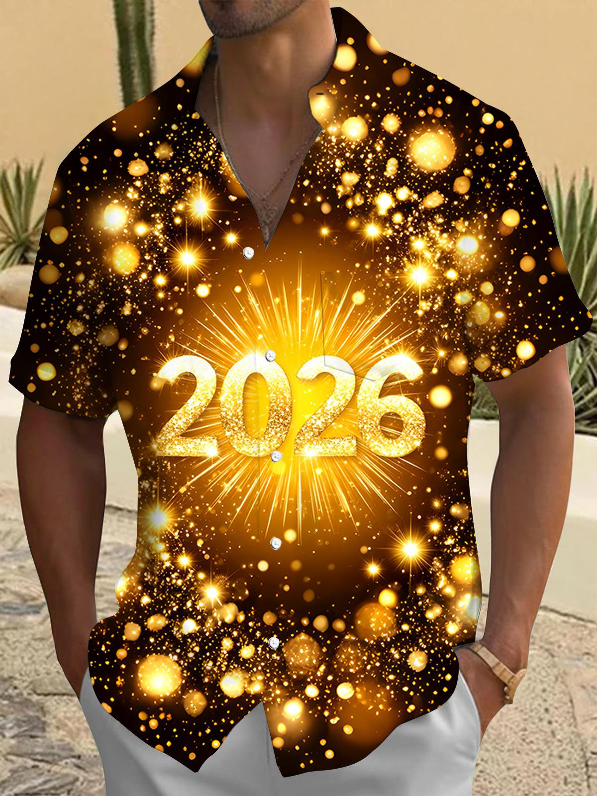 Happy New Year 2026 Men's Pocket Short Sleeve Shirts