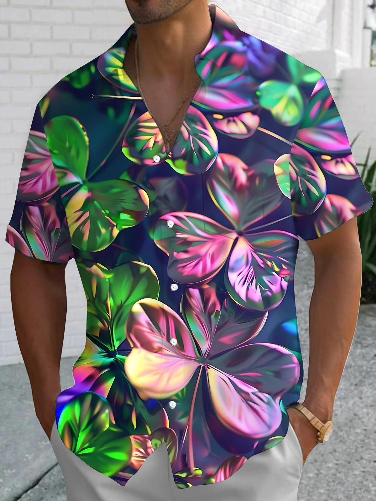 Clover Print Men's Pocket Short Sleeve Shirts