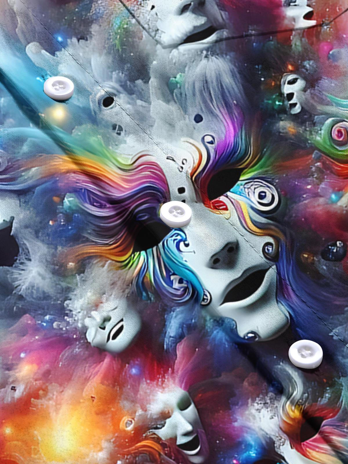 Abstract Human Face Print Men's Pocket Long Sleeve Shirts