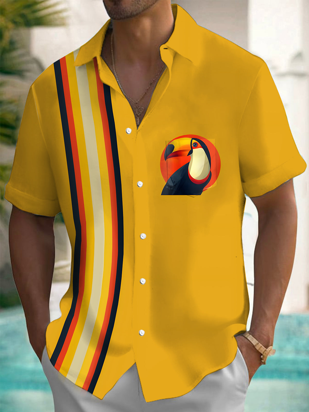 Toucan Print Men's Pocket Short Sleeve Shirts