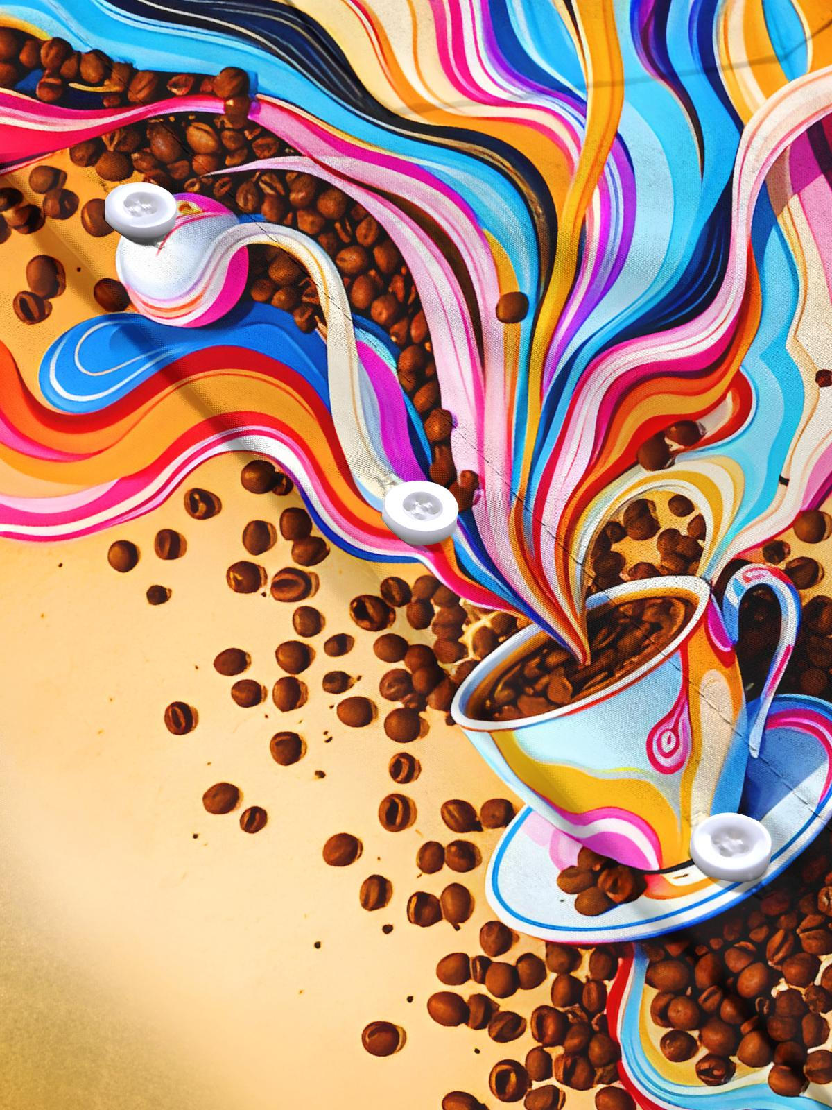 Fun Colorful Flowing Coffee Beans Men's Pocket Long Sleeve Shirts