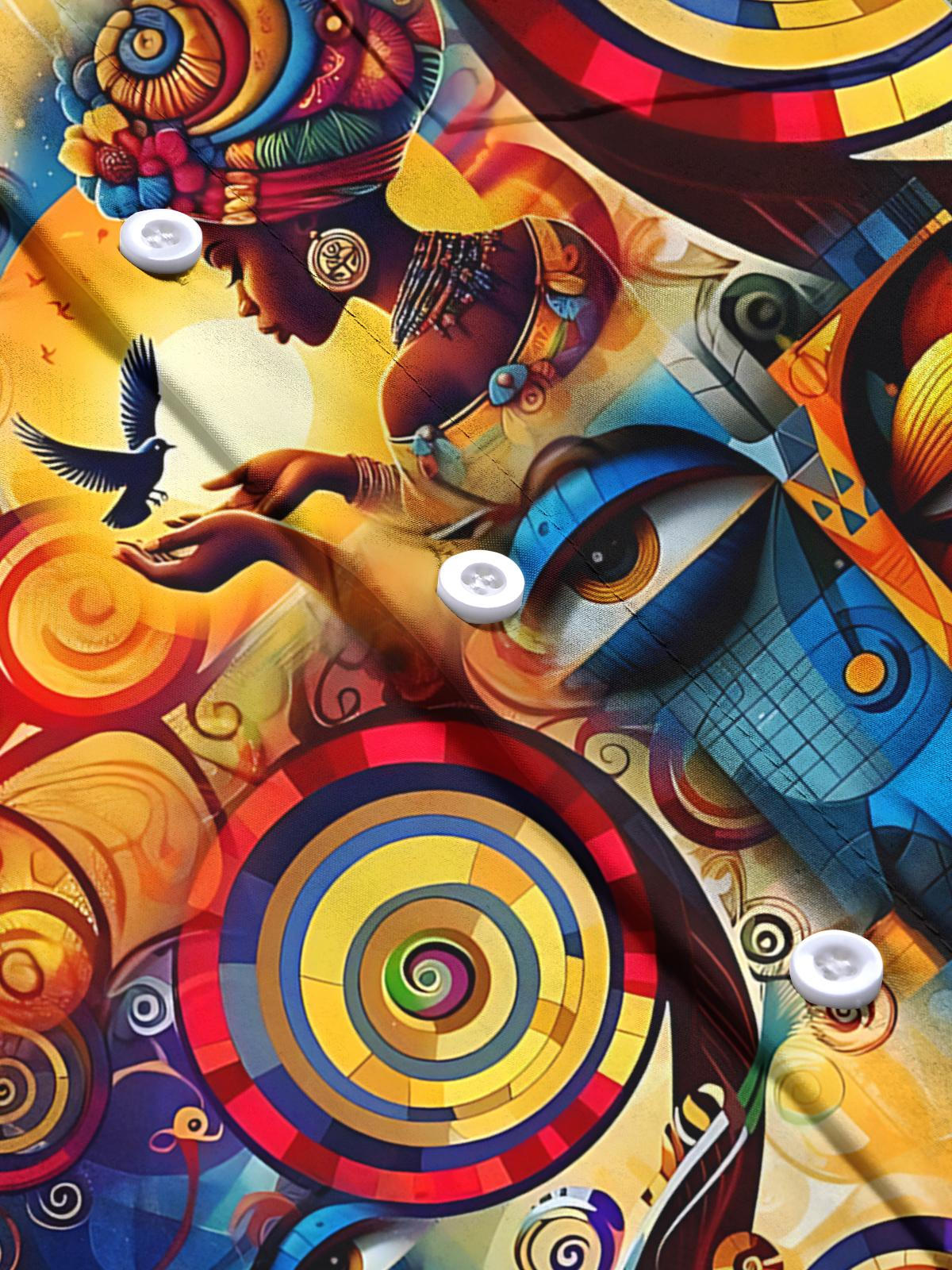 Vintage Art Print Men's Pocket Long Sleeve Shirts