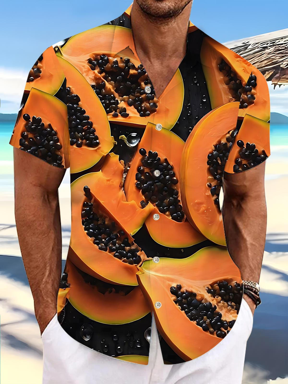 Papaya Print Men's Pocket Short Sleeve Shirts