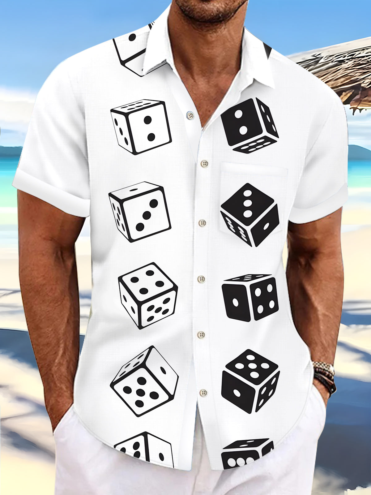 Dice Print Men's Pocket Short Sleeve Shirts