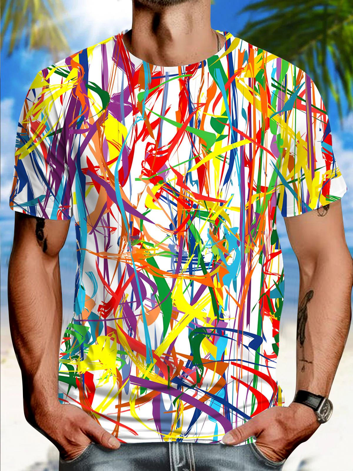 Abstract Line Print Round Neck Short Sleeve Men's T-shirt