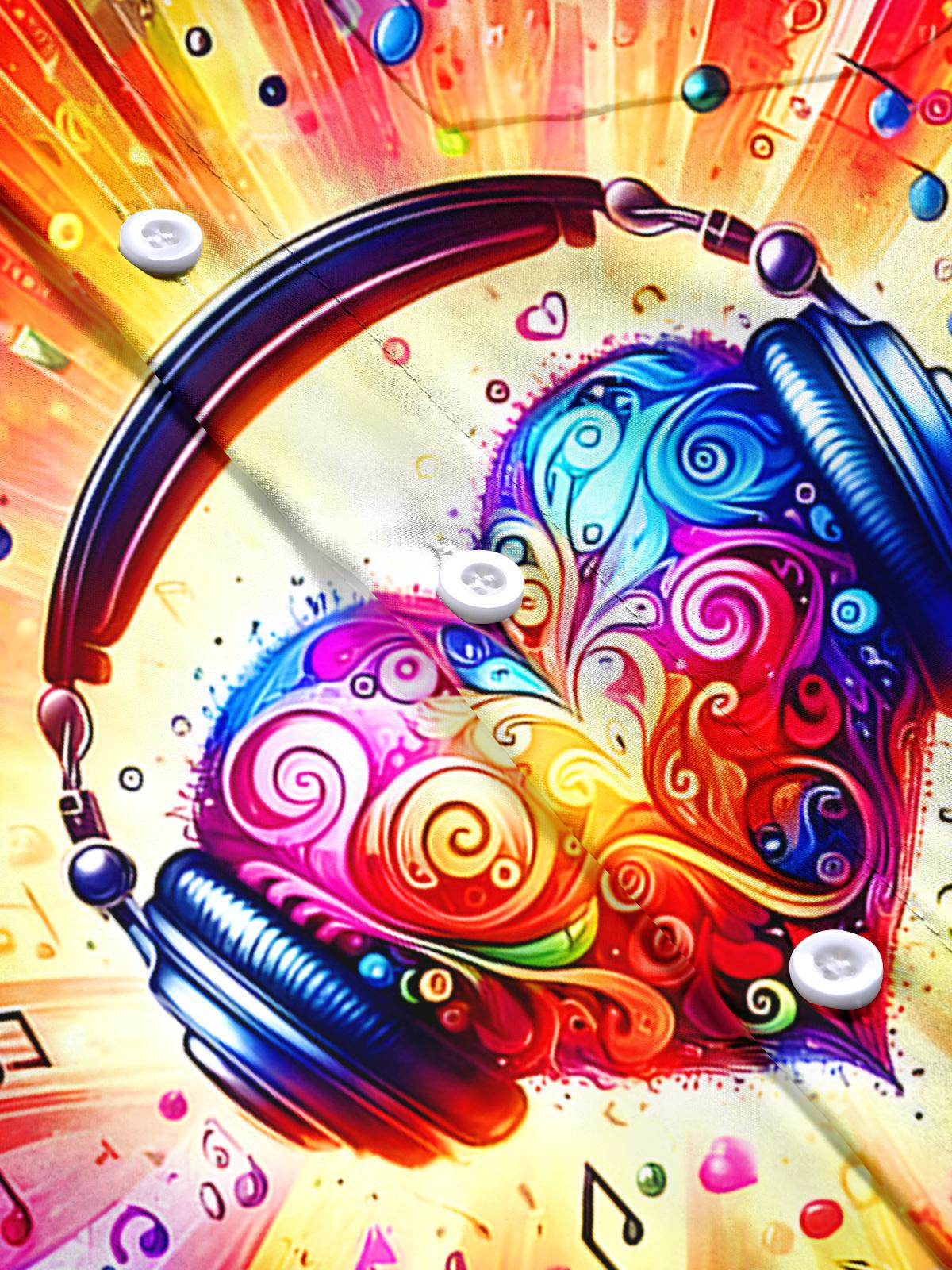 Heart Headphones Musical Note Men's Pocket Short Sleeve Shirts