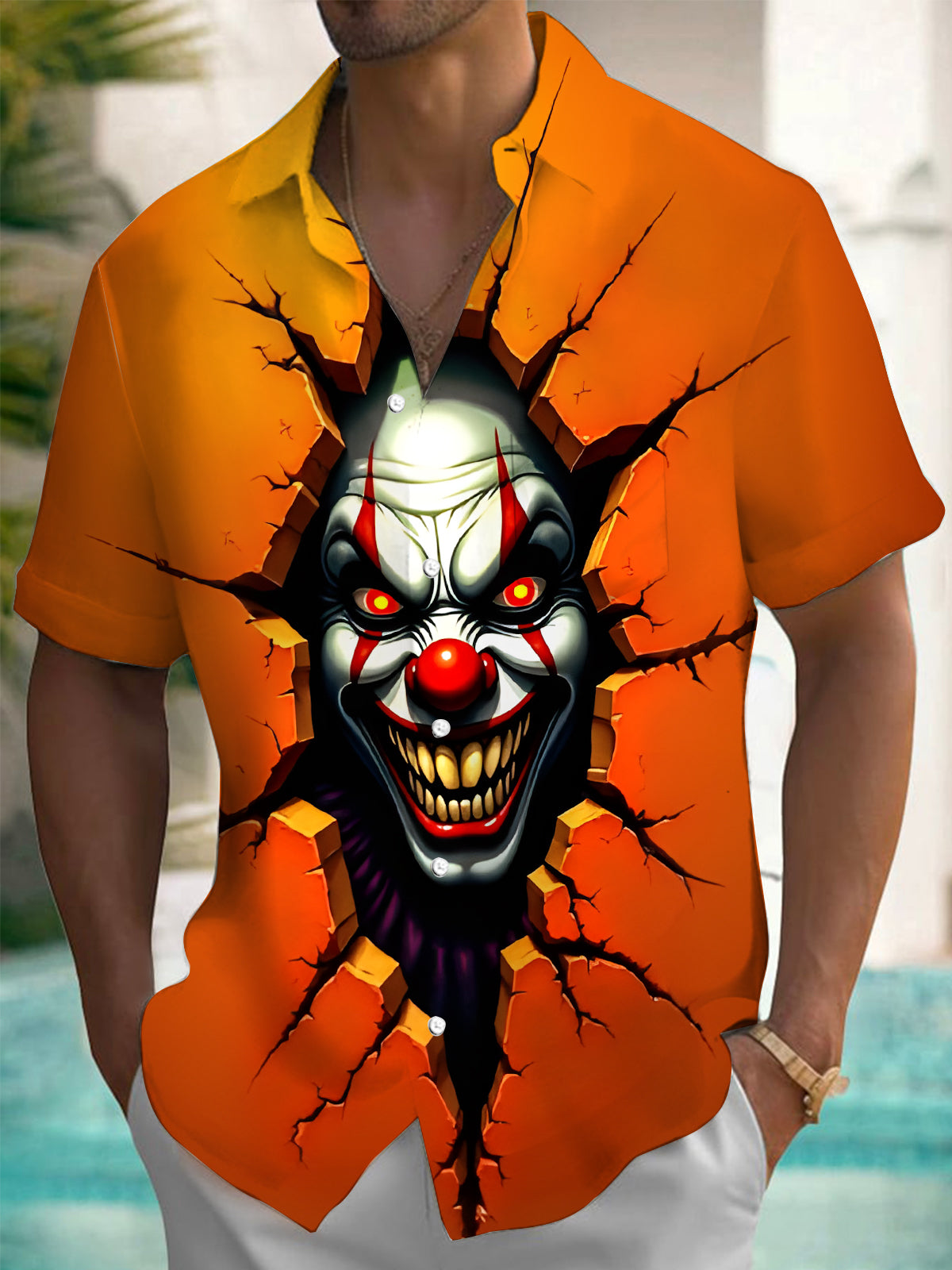 Joker Print Men's Pocket Short Sleeve Shirts
