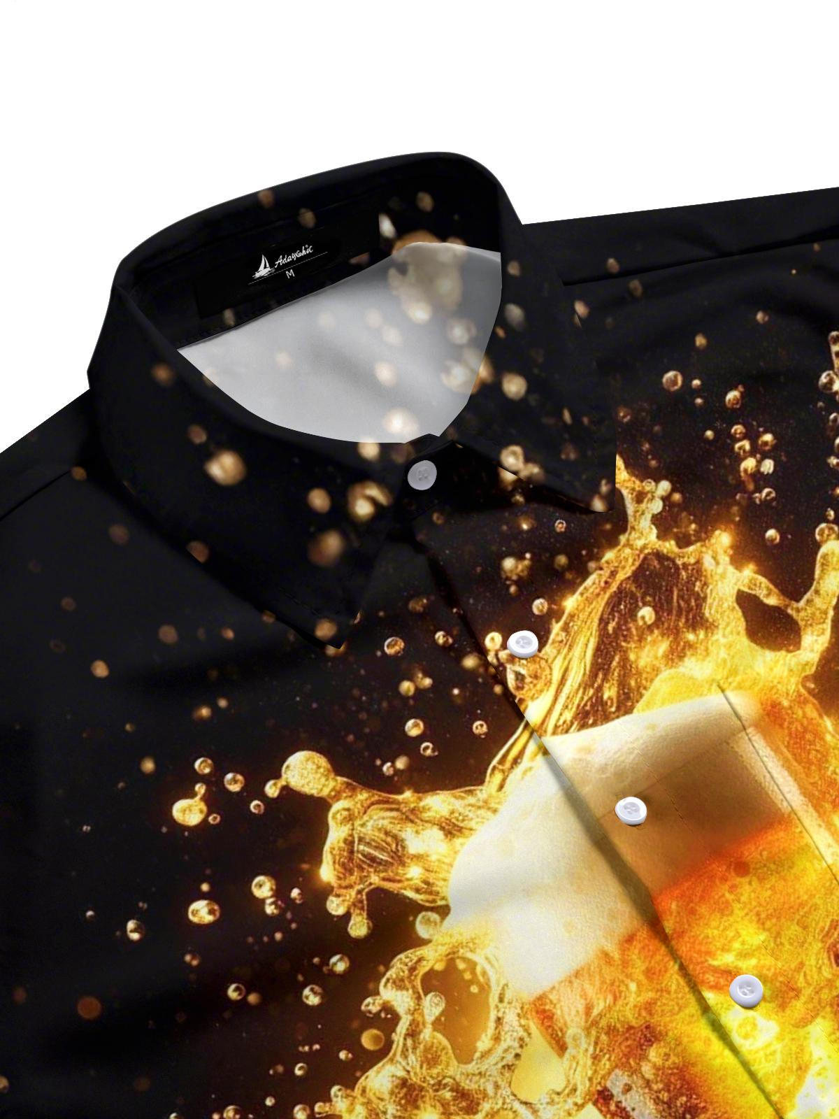 Beer Print Men's Pocket Short Sleeve Shirts