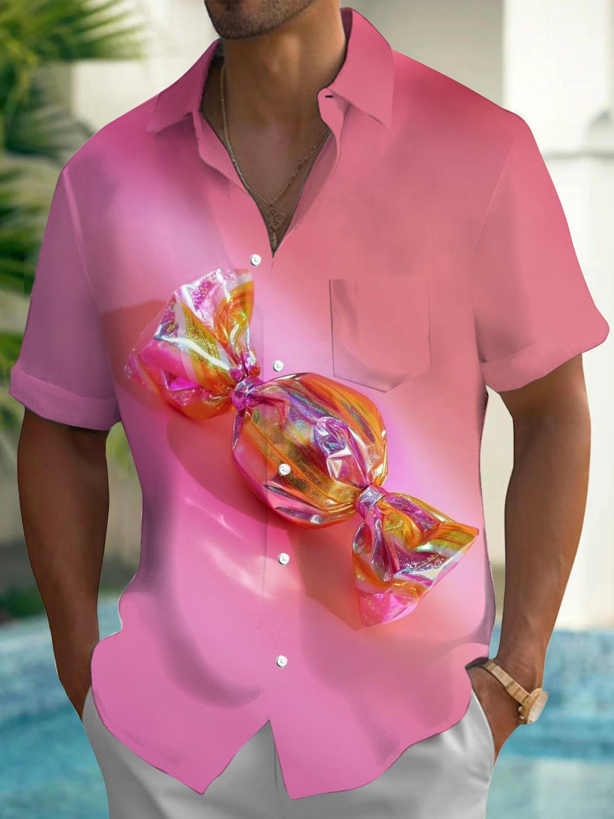 Candy Print Men's Pocket Short Sleeve Shirts