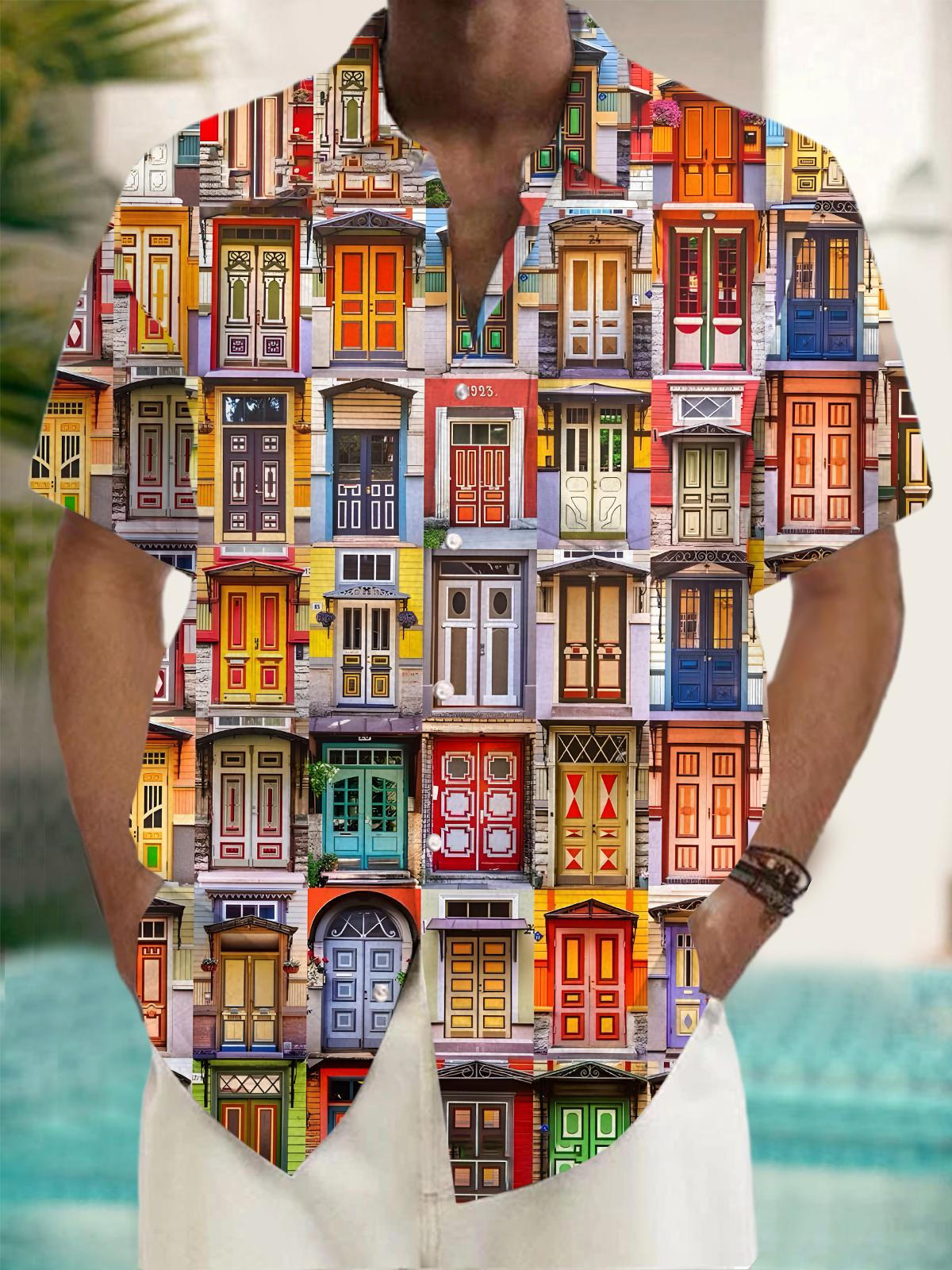 Door Print Men's Pocket Short Sleeve Shirts