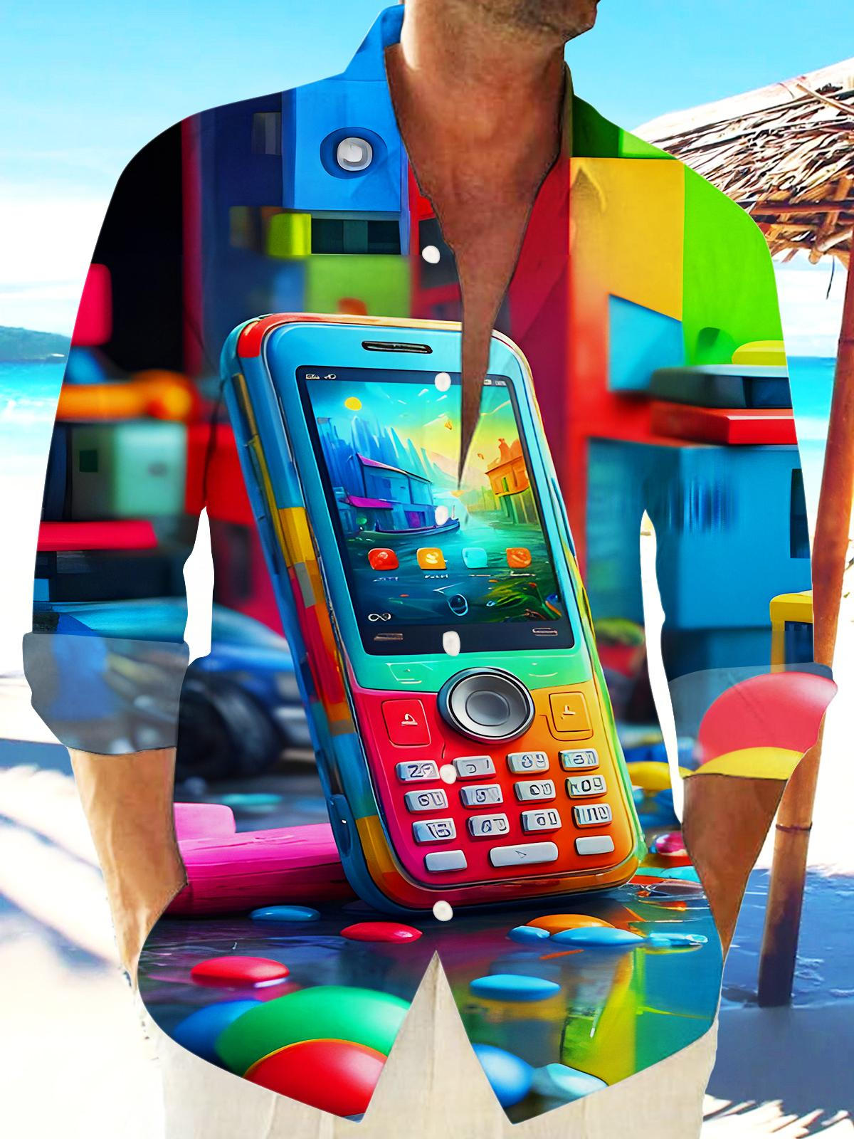Colorful Classic Button Mobile Phone Men's Pocket Long Sleeve Shirts