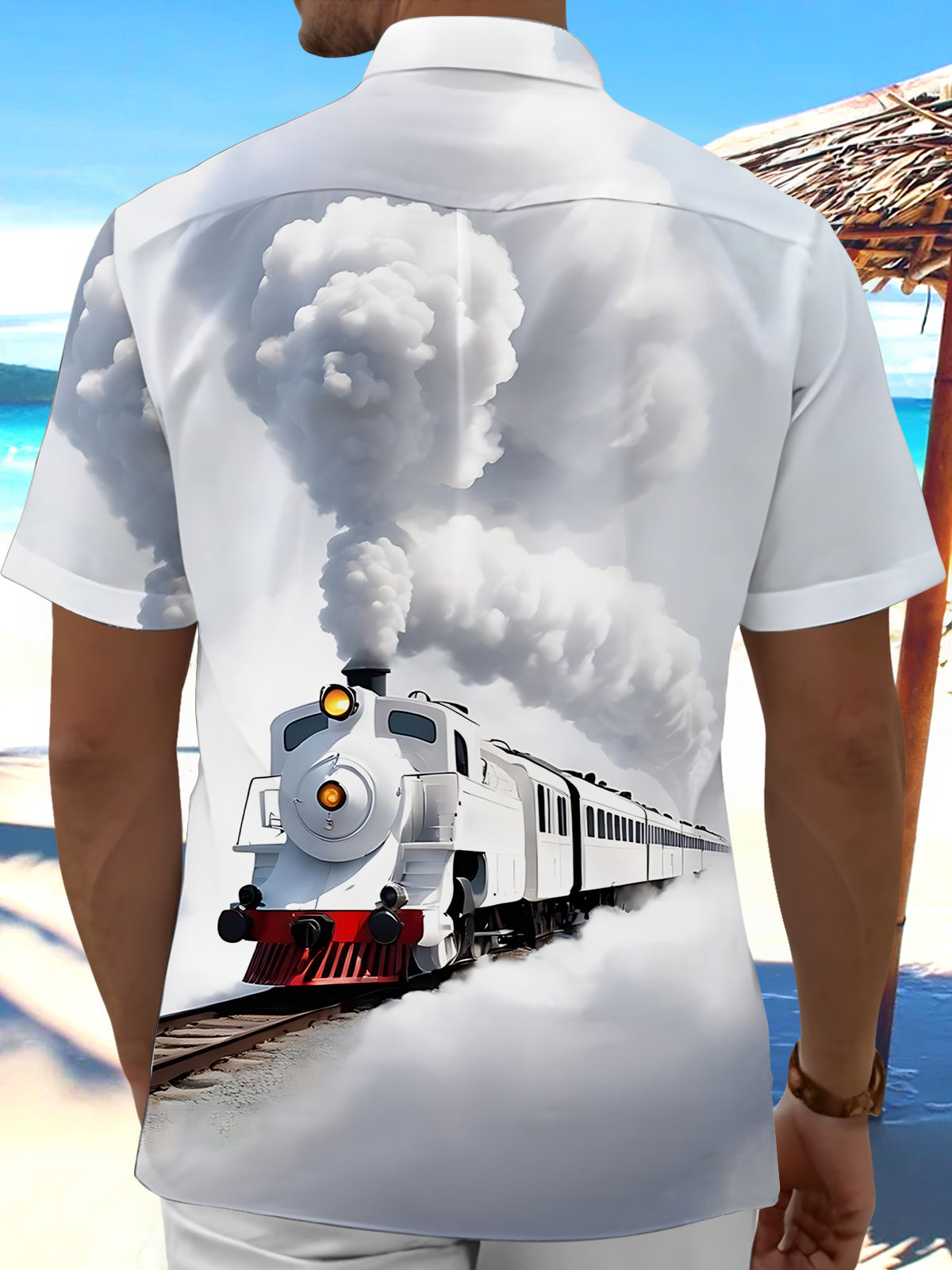 Train Print Men's Pocket Short Sleeve Shirts