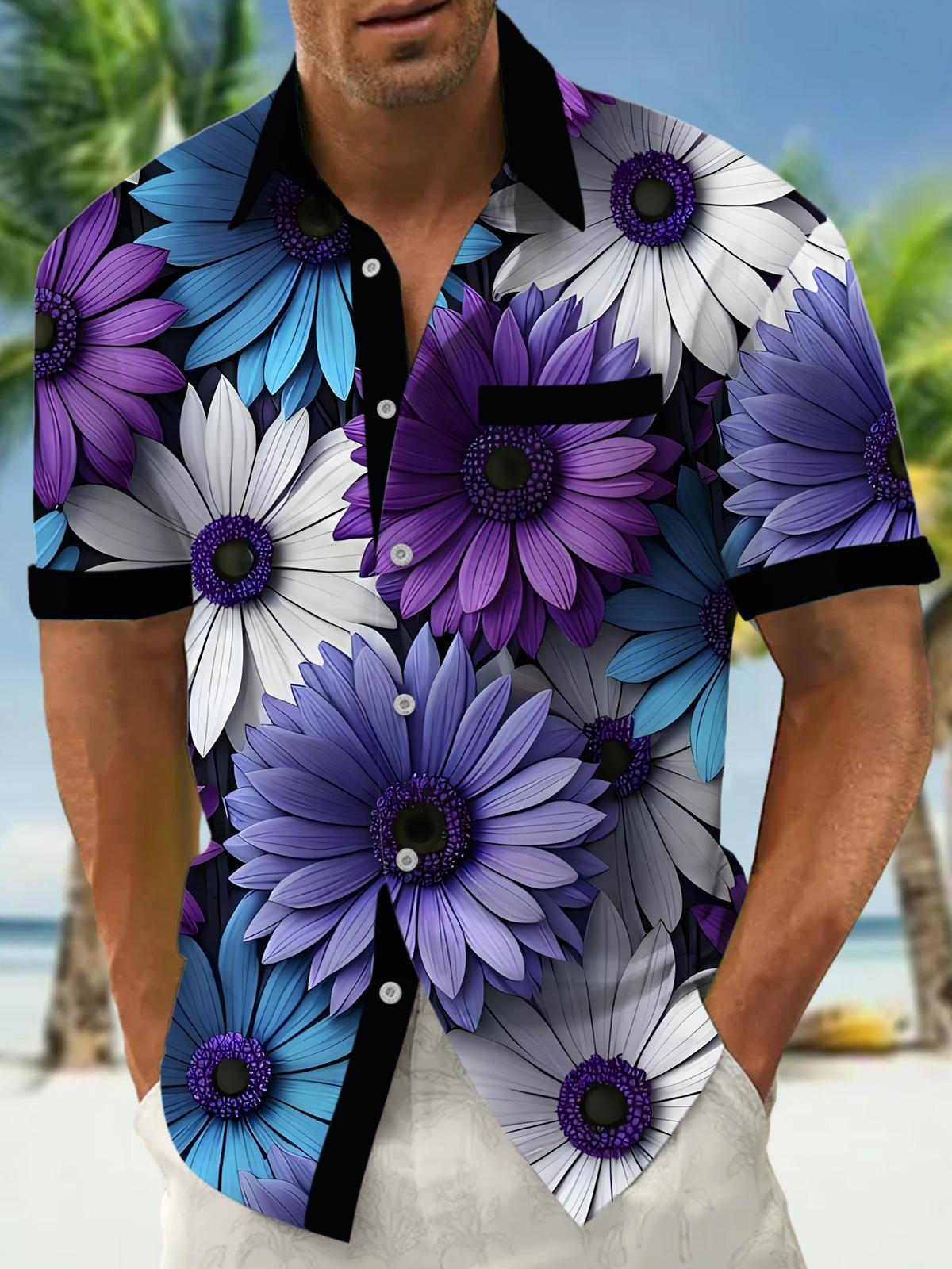 Floral Print Men's Pocket Short Sleeve Shirts
